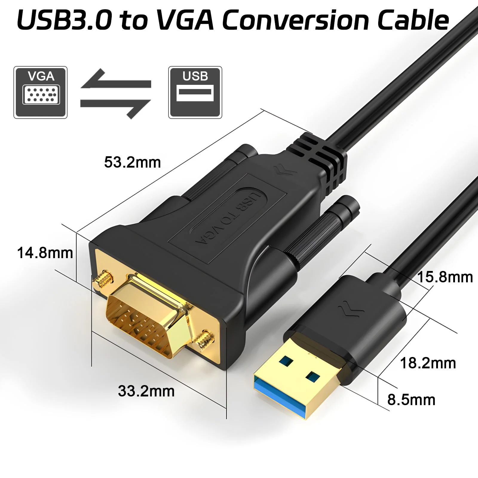 LBSC USB to VGA Adapter for Monitor,USB to VGA Adapter,USB 3.0 to VGA Male 1080P Monitor Display Video Adapter/Converter Cord,Compatible with Mac OS Windows XP/Vista/10/8/7, 5FT - Image 4