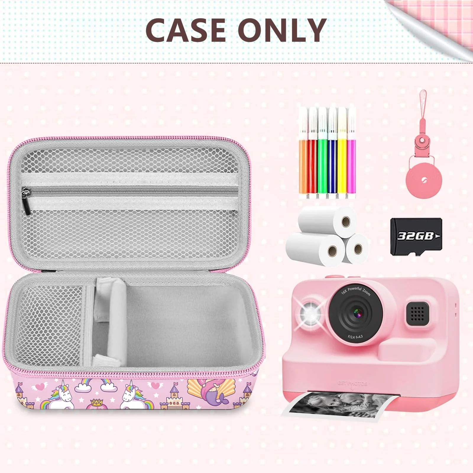 Leayjeen Kids Camera Case Compatible with Dylanto/GKTZ/HiMont/CAMCLID/ESOXOFFORE Kids Instant Print Camera, Kids Instant Camera for 1080P Printed Photos-Pink Unicorn(Case Only) Pink Unicorn - Image 3