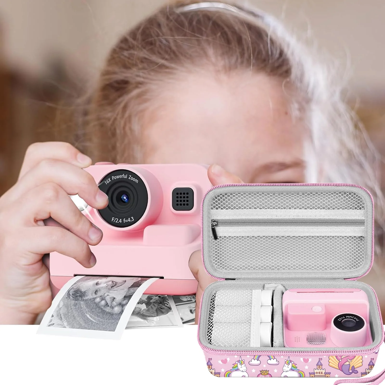 Leayjeen Kids Camera Case Compatible with Dylanto/GKTZ/HiMont/CAMCLID/ESOXOFFORE Kids Instant Print Camera, Kids Instant Camera for 1080P Printed Photos-Pink Unicorn(Case Only) Pink Unicorn - Image 6
