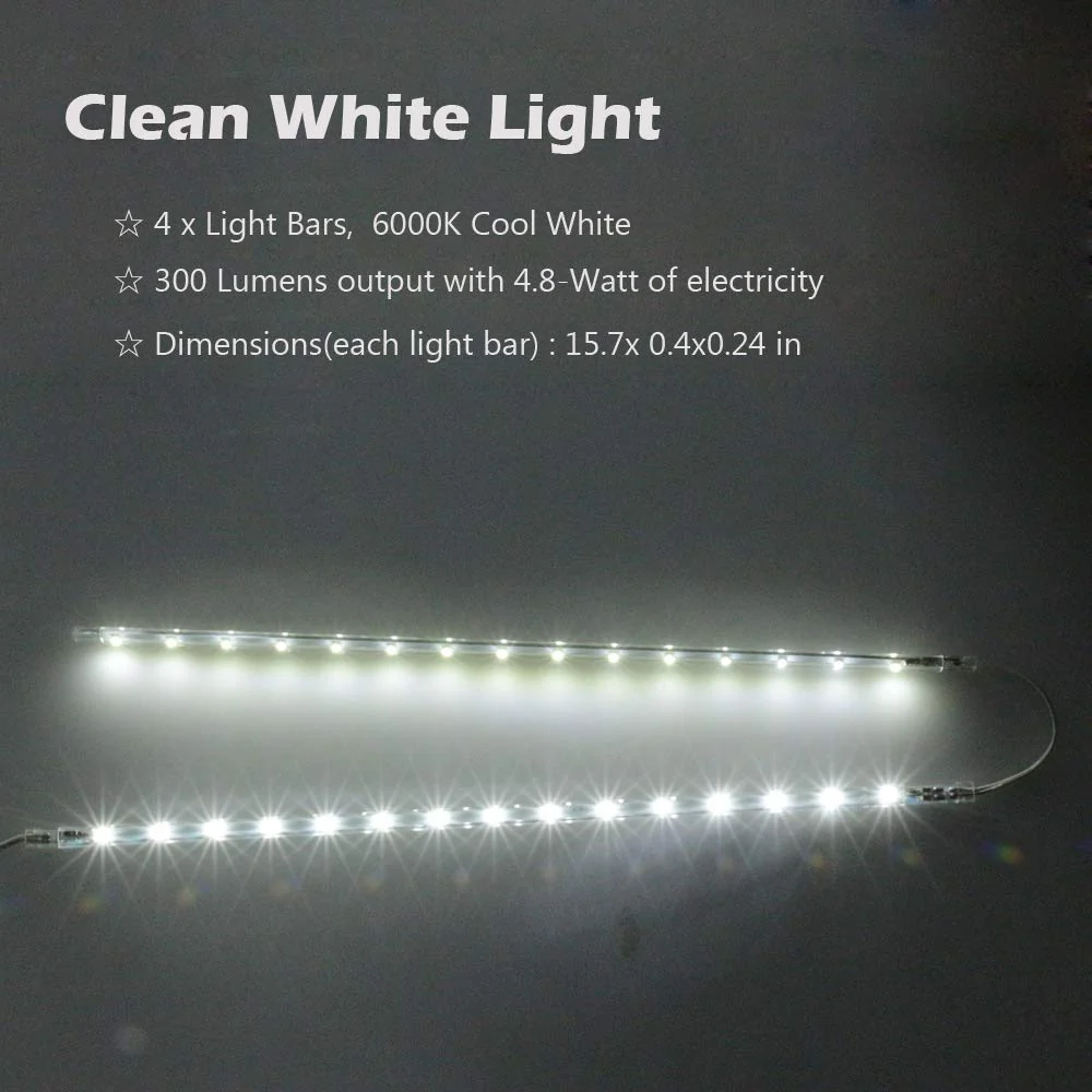 LED Display Light Bar Kit - (4) 16inches Plug-in Linkable Strip Lights for Large Display Cabinet - Series + Parallel Connection - White 6000K Cool White (6000K) - Image 9