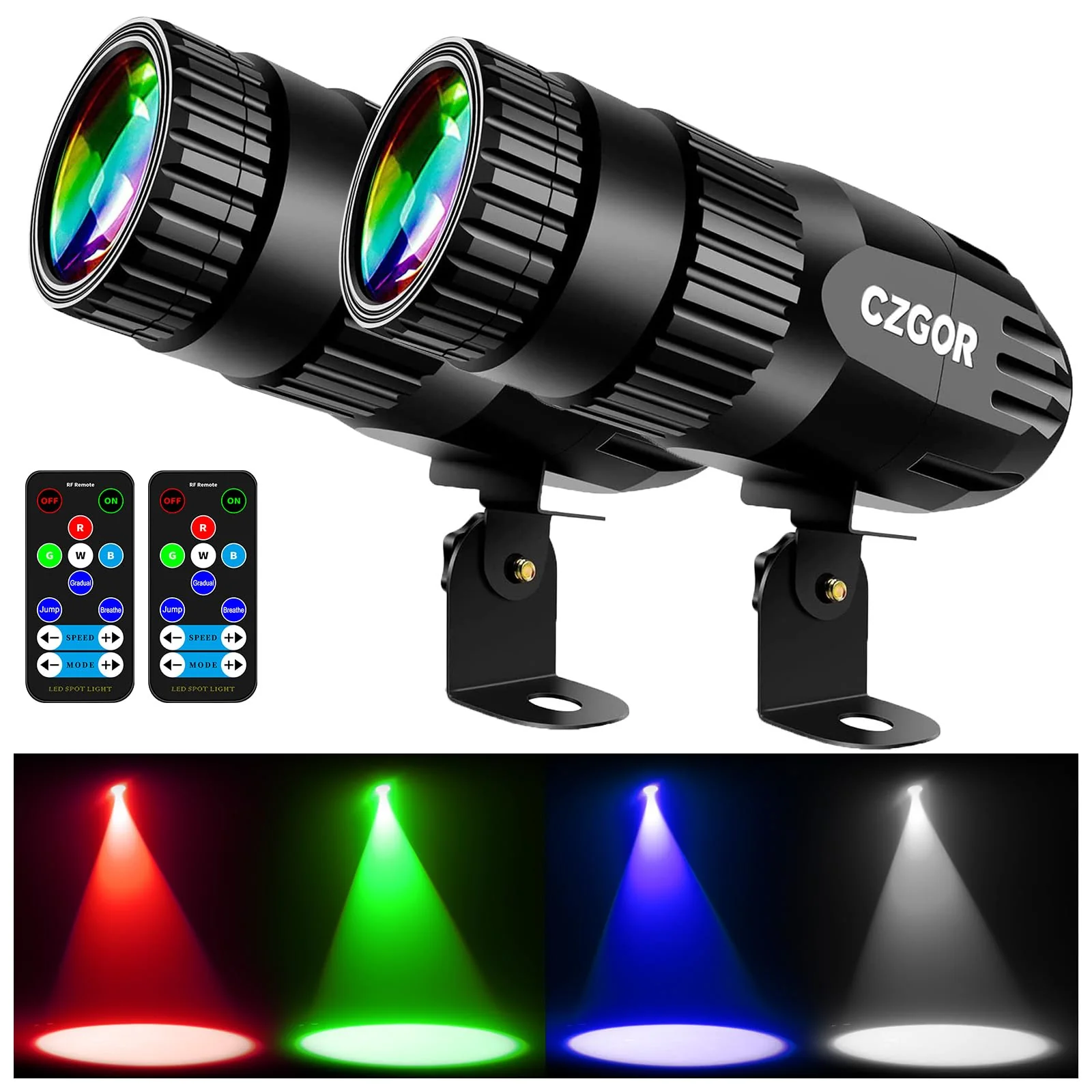 Led Pinspot Light 2 Pack, Czgor Disco Ball Spotlight 15W RGBW 4 in 1 Mirror Ball Lights with Remote Control Super Bright LED Pin Spot Light for Parties DJ Club Bar Wedding Medium 2.0