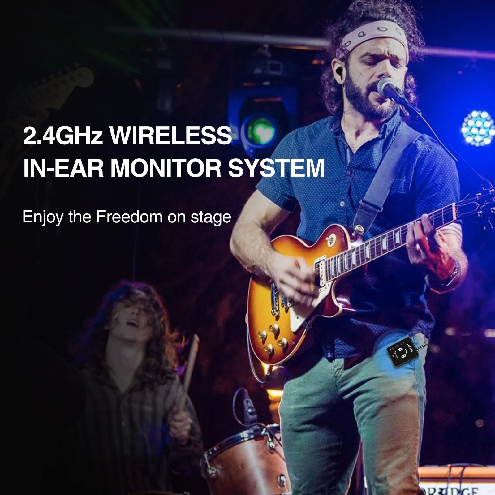 LEKATO MS-1 Wireless in Ear Monitor System, 2.4G Stereo Wireless IEM System with Beltpack Transmitter Receiver Auto-Pairing, in-ear Monitoring for Studio, Band Rehearsal, Live Performance (Black) One Transmitter+ One Receiver - Image 8