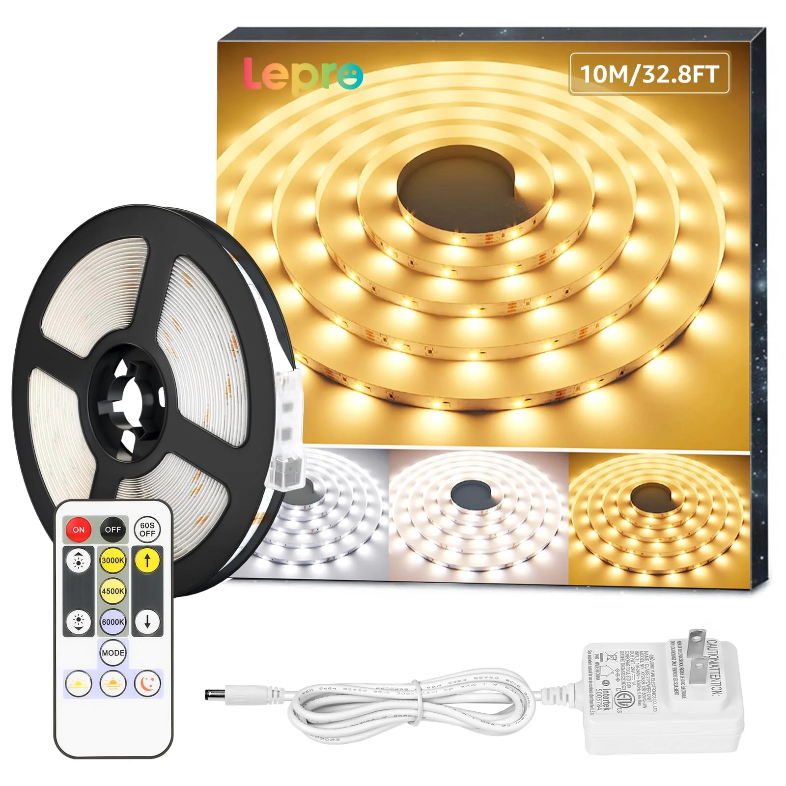 Lepro LED Tunable White Strip Light, Warm to Cool White,32.8ft Dimmable Bright LED Tape Lights, 600 LEDs 2835, Strong 3M Adhesive, Not Cuttable, Suitable for Christmas Decorations, Home, Bedroom 32.8 ft