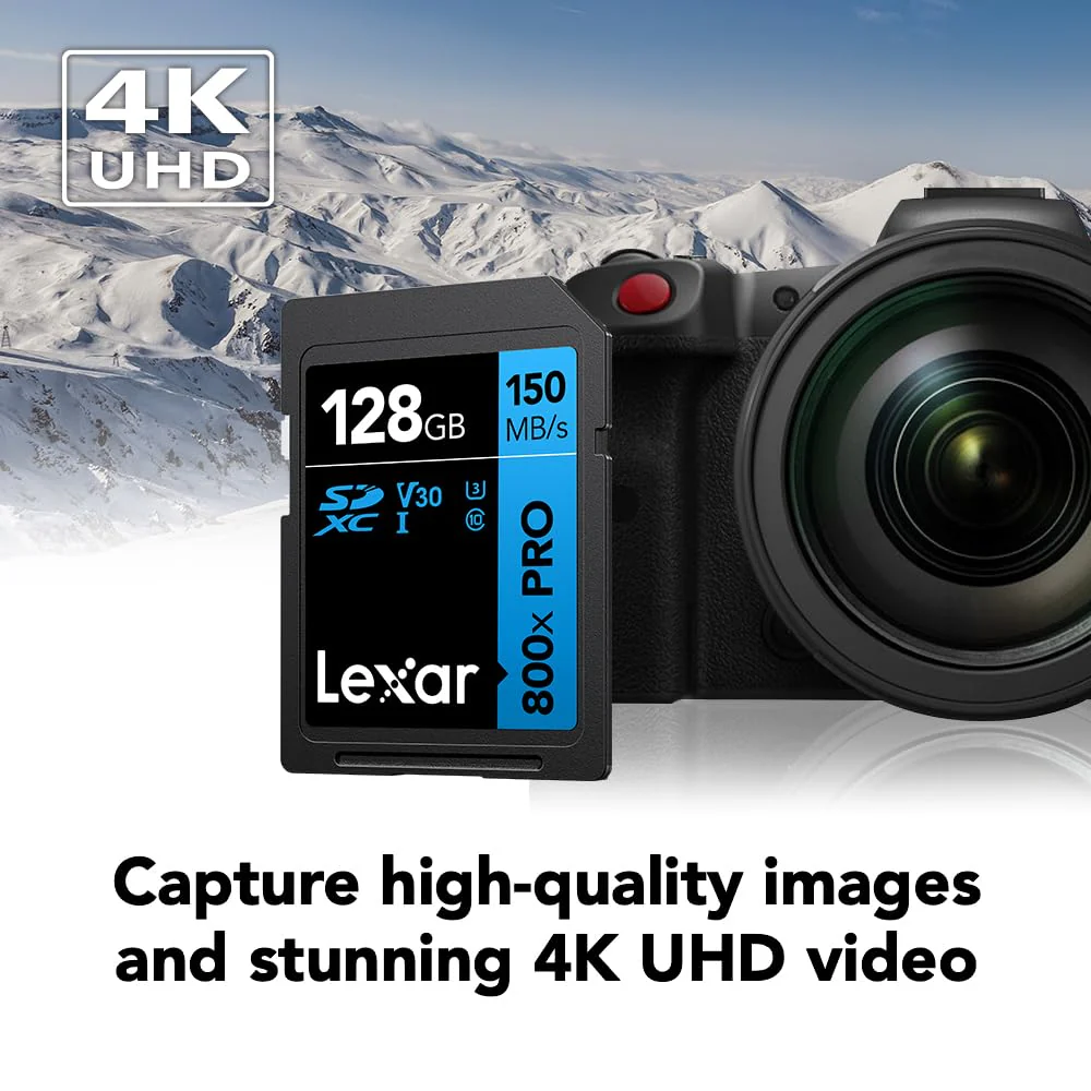 Lexar 128GB High-Performance 800x PRO SDXC UHS-I Memory Card, C10, U3, V30, 4K UHD Video, Up to 150MB/s Read, for Point-and-Shoot & Mid-Range DSLR Cameras, HD Camcorders (LSD0800P128G-BNNNU) Single - Image 3