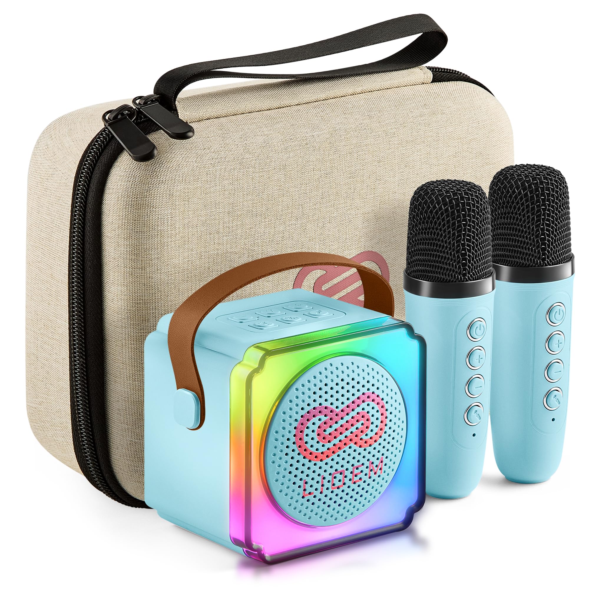 LIOEM Mini Karaoke Machine for Kids | Kids Karaoke Machine for Girls and Boys w/ 2 Wireless Bluetooth Microphones | Clear-Sound Mini Kareoke and Speaker | Speaker and Microphone Set for Children