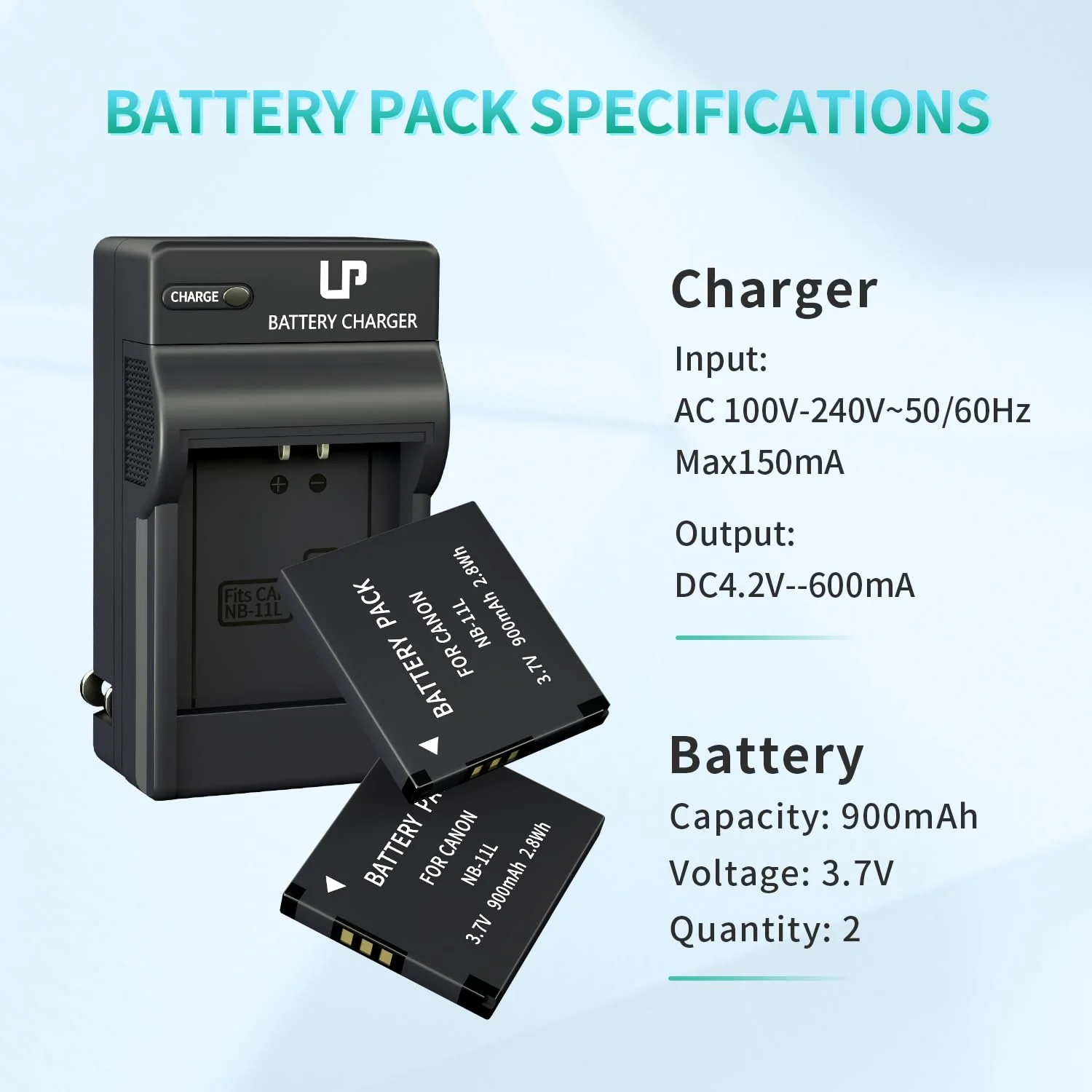 LP NB-11L Battery and Charger,2-Pack 900mAh Batteries for Canon PowerShot Elph 180 Elph 360 Elph 110 Elph 130 Elph 135 Elph 150 Elph 190 Elph 320 Elph 340 Elph 350, A4000 SX420 SX410 SX400 and More - Image 2