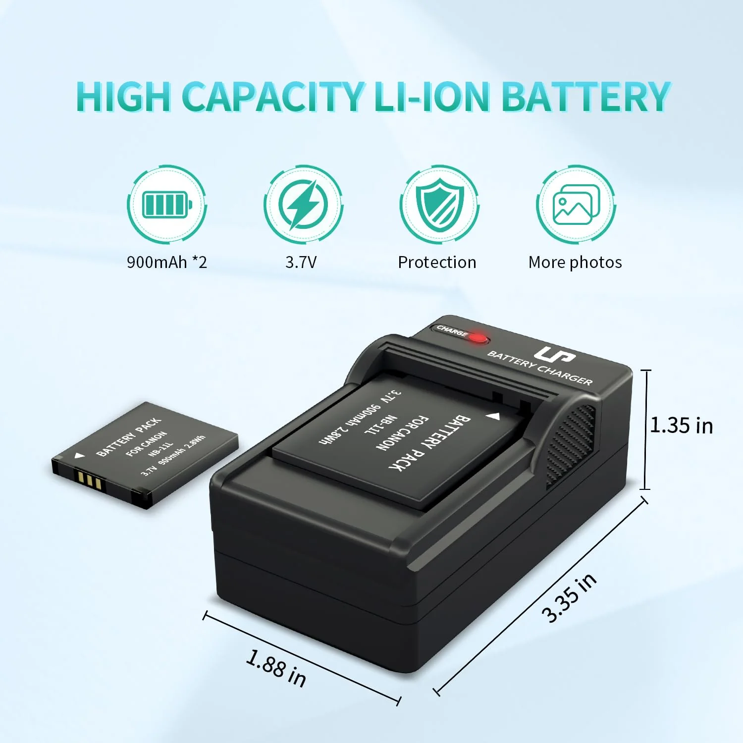 LP NB-11L Battery and Charger,2-Pack 900mAh Batteries for Canon PowerShot Elph 180 Elph 360 Elph 110 Elph 130 Elph 135 Elph 150 Elph 190 Elph 320 Elph 340 Elph 350, A4000 SX420 SX410 SX400 and More - Image 3