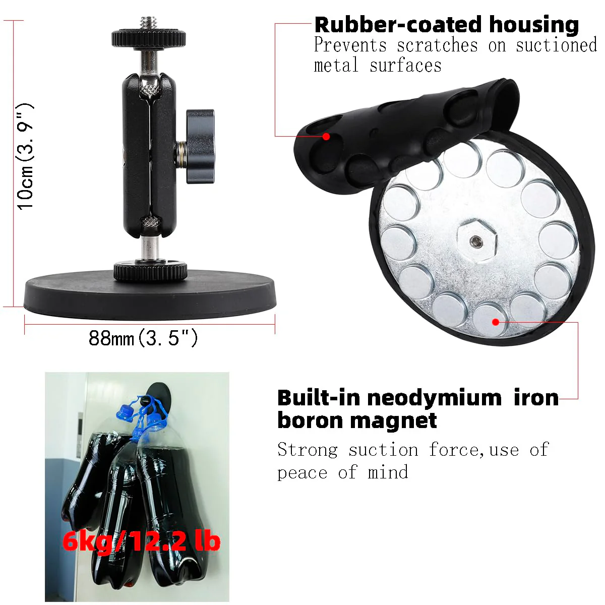 Magnetic Camera Mount with Magic Arm Compatible with DJI Osmo Pocket 3,Insta360 One X4 X3 X2 Go3, Heavy-Duty Magnet Base Stand with 1/4"-20 Thread for Gym, Car Mounting - Image 5