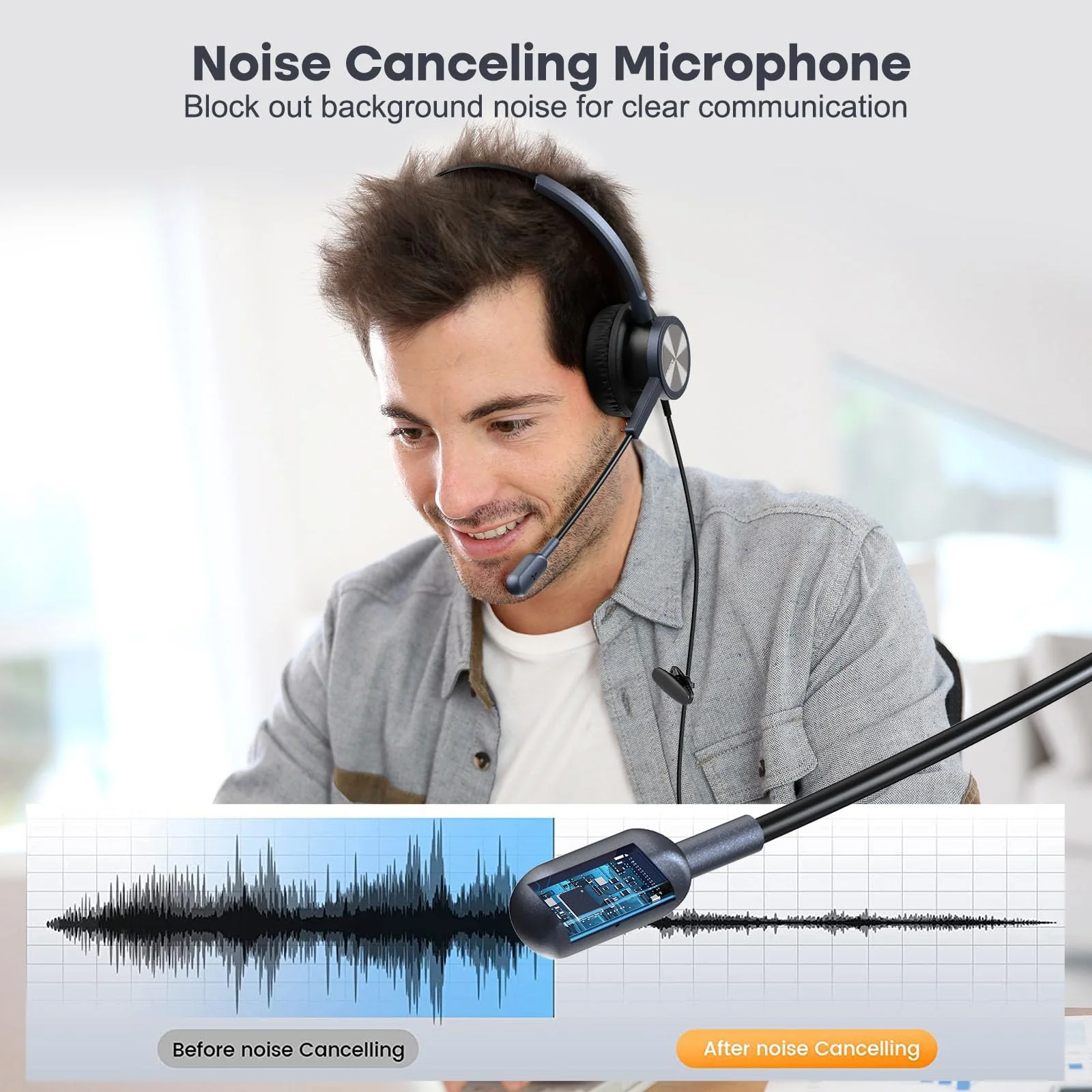 MAIRDI Telephone Headset with Microphone Noise Canceling, Binaural with RJ9 Jack & 3.5mm Connector for Office Call Center Deskphone Cell Phone PC Laptop, Work for Cisco 7941 7965 6941 7861 8811 8961 Black - Image 2