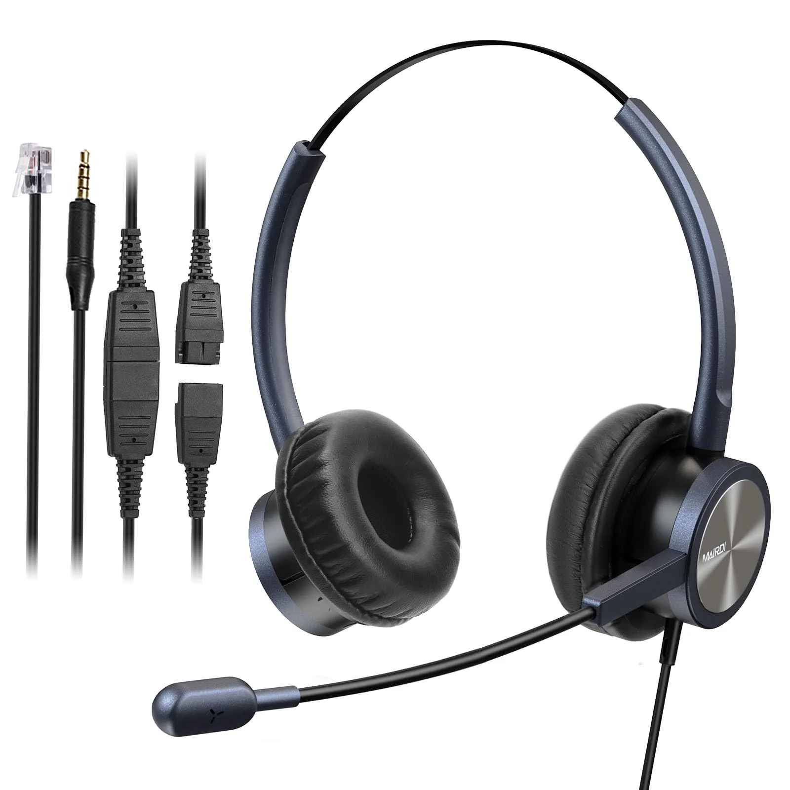 MAIRDI Telephone Headset with RJ9 Jack & 3.5mm Connectors for Call Center Office Deskphone Cell Phone PC Laptop, Landline Phone Headset with Microphone Noise Canceling for Polycom Avaya Nortel Duo