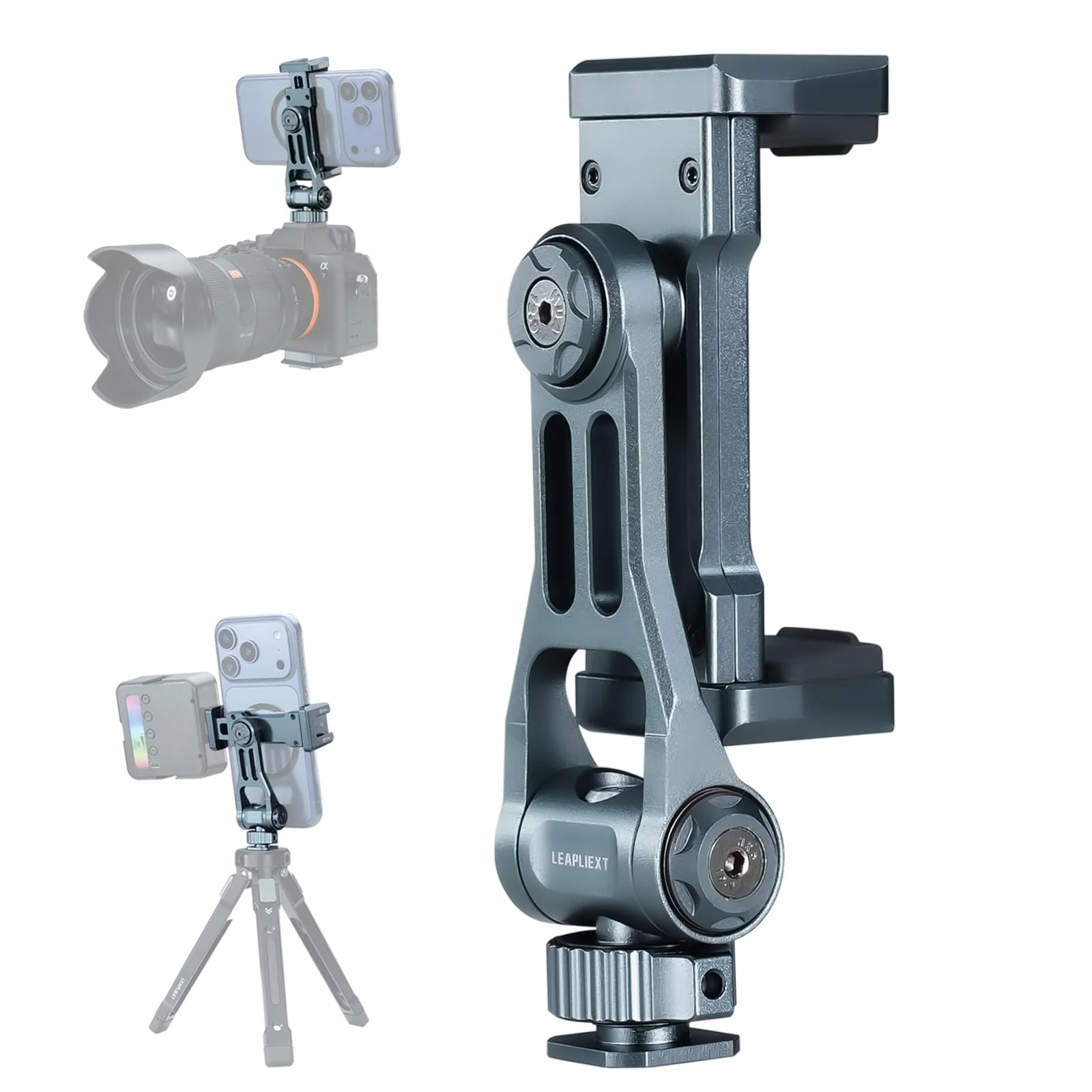 Metal Camera Hot Shoe Phone Holder,Features a Cold Shoe Mount and Supports 360° Rotation,Phone Tripod Mount ,Compatible with iPhone 17/16/15/14, Samsung Galaxy,for Taking Videos and Photos
