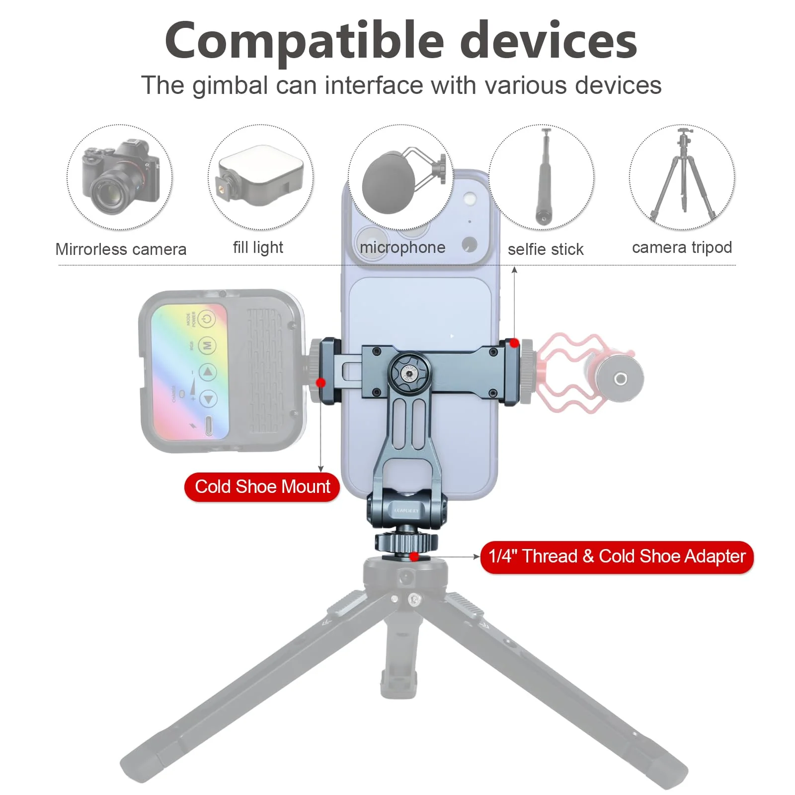 Metal Camera Hot Shoe Phone Holder,Features a Cold Shoe Mount and Supports 360° Rotation,Phone Tripod Mount ,Compatible with iPhone 17/16/15/14, Samsung Galaxy,for Taking Videos and Photos - Image 6