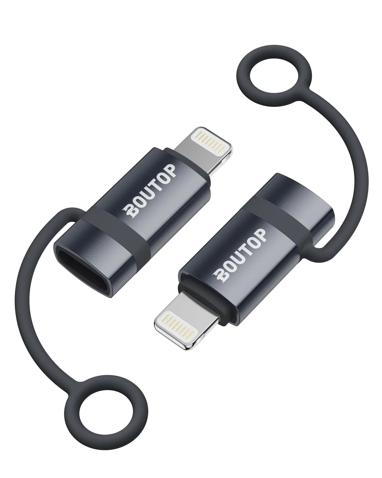 [MFi Certified] 36W USB C to Lightning Cable Adapter, Support Data Sync/PD Fast Charging Compatible with iPhone iPad AirPods, with Anti-Lost Holder - 2 Pack Dark Gray 2 Packs