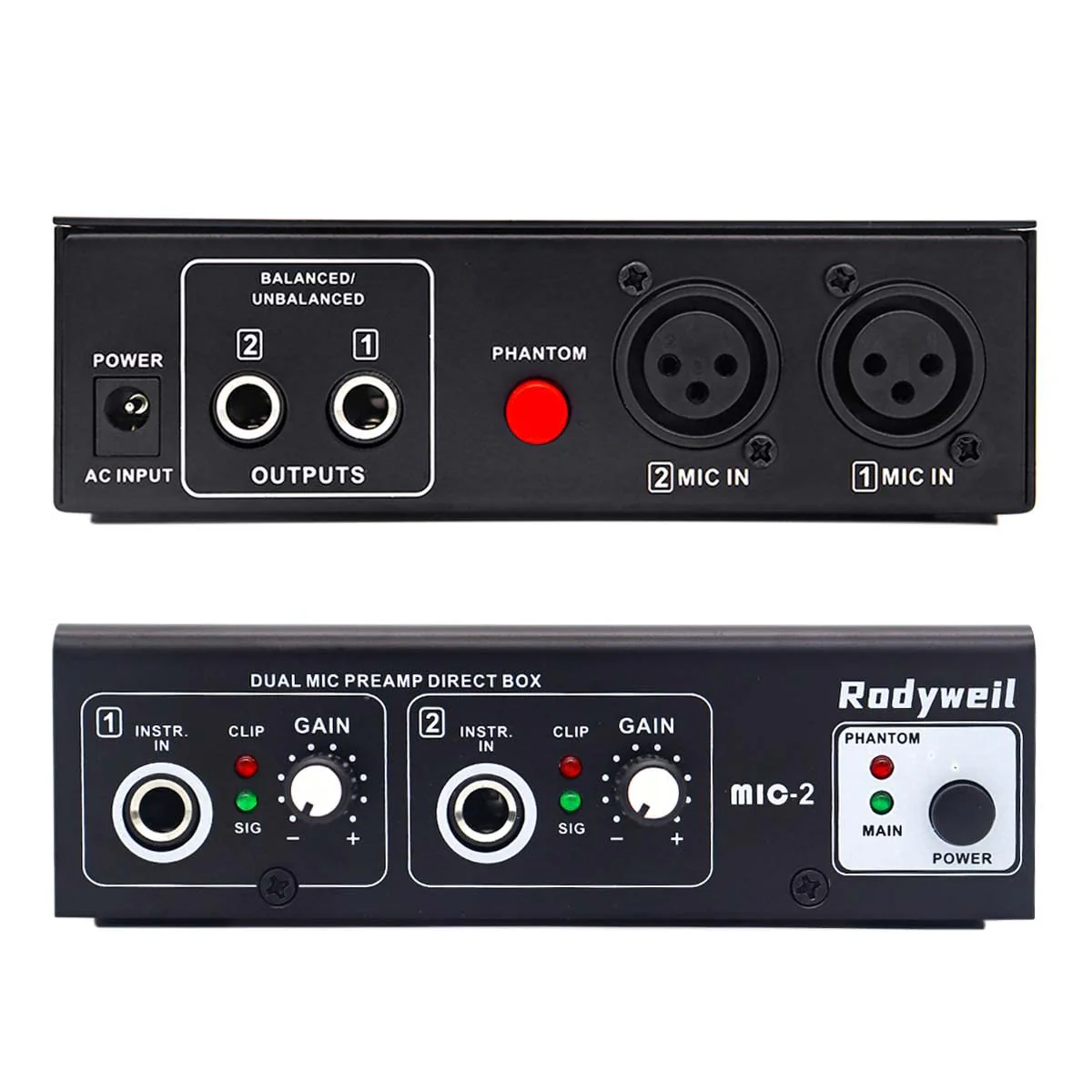 Microphone Preamp Mic Booster 4 Input Max 65db DI Box with 48V Phantom Power for Dynamic and Condenser Mic