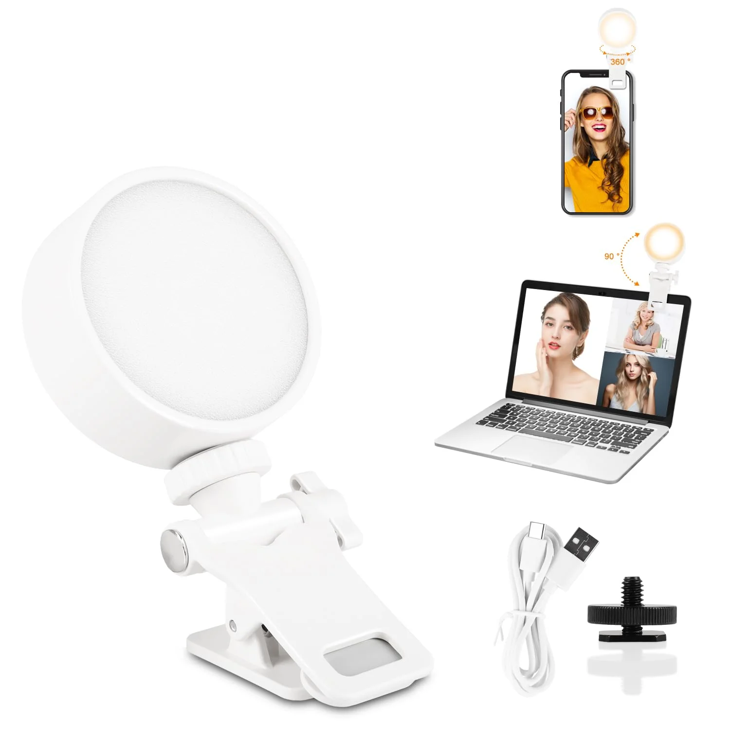 Mini Ring Light for Phone, Starkik 60 LED Phone Light with Rechargeable and 3 Light Modes, Magnetic Back Selfie Light for iPhone and Laptop- Perfect for Selfie/Makeup/Video Conference/TikTok (White)