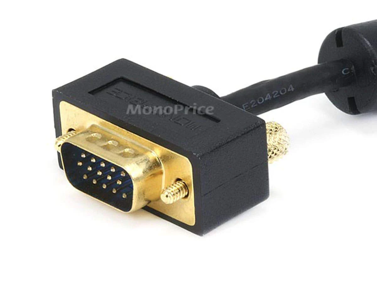 Monoprice Ultra Slim SVGA Monitor Cable - Male to Male, With Ferrites, Gold Plated Connector 30/32AWG, 6 Feet, Black - Image 2