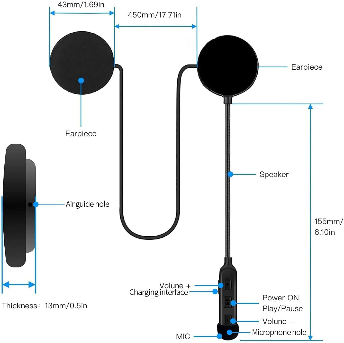 Motorcycle Helmet Bluetooth.BT5.3 Motorcycle Bluetooth Headset, Helmet Bluetooth Speakers, Motorcycle Bluetooth Communication Systems Voice Assistant - Image 3