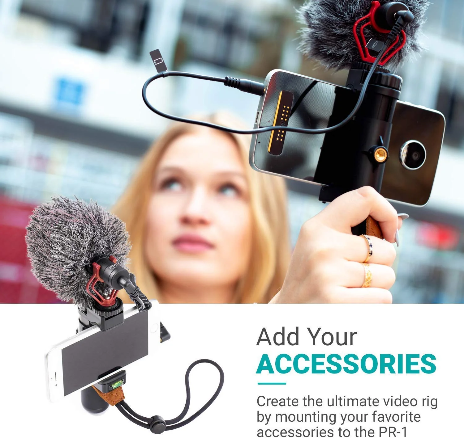Movo PR-1 Smartphone Grip Handle Rig with Wrist Strap, Tripod Mount and Cold Shoe Mount for Lights and Microphones - for iPhone, Samsung, HTC, LG, Google, Android - Image 4