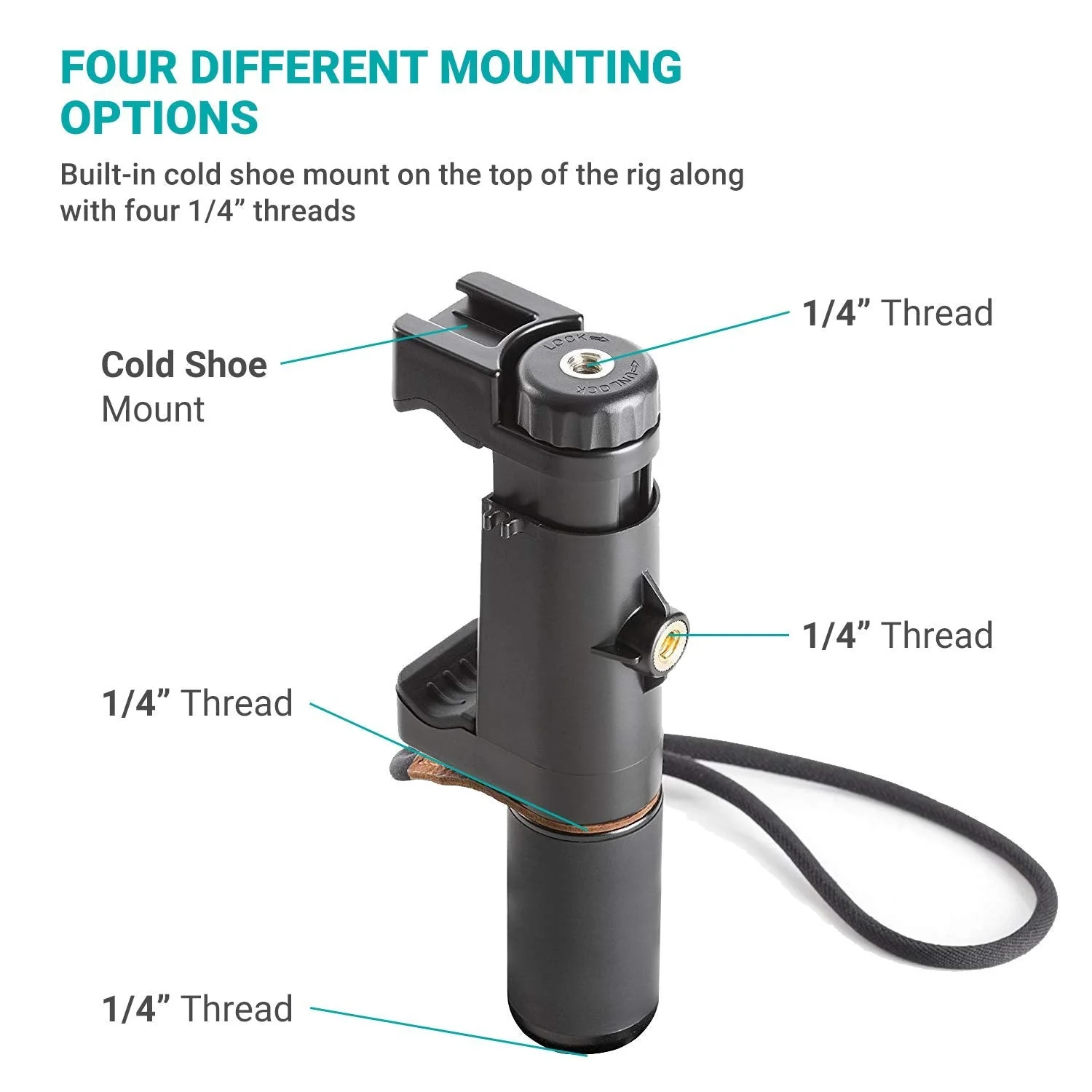 Movo PR-1 Smartphone Grip Handle Rig with Wrist Strap, Tripod Mount and Cold Shoe Mount for Lights and Microphones - for iPhone, Samsung, HTC, LG, Google, Android - Image 7