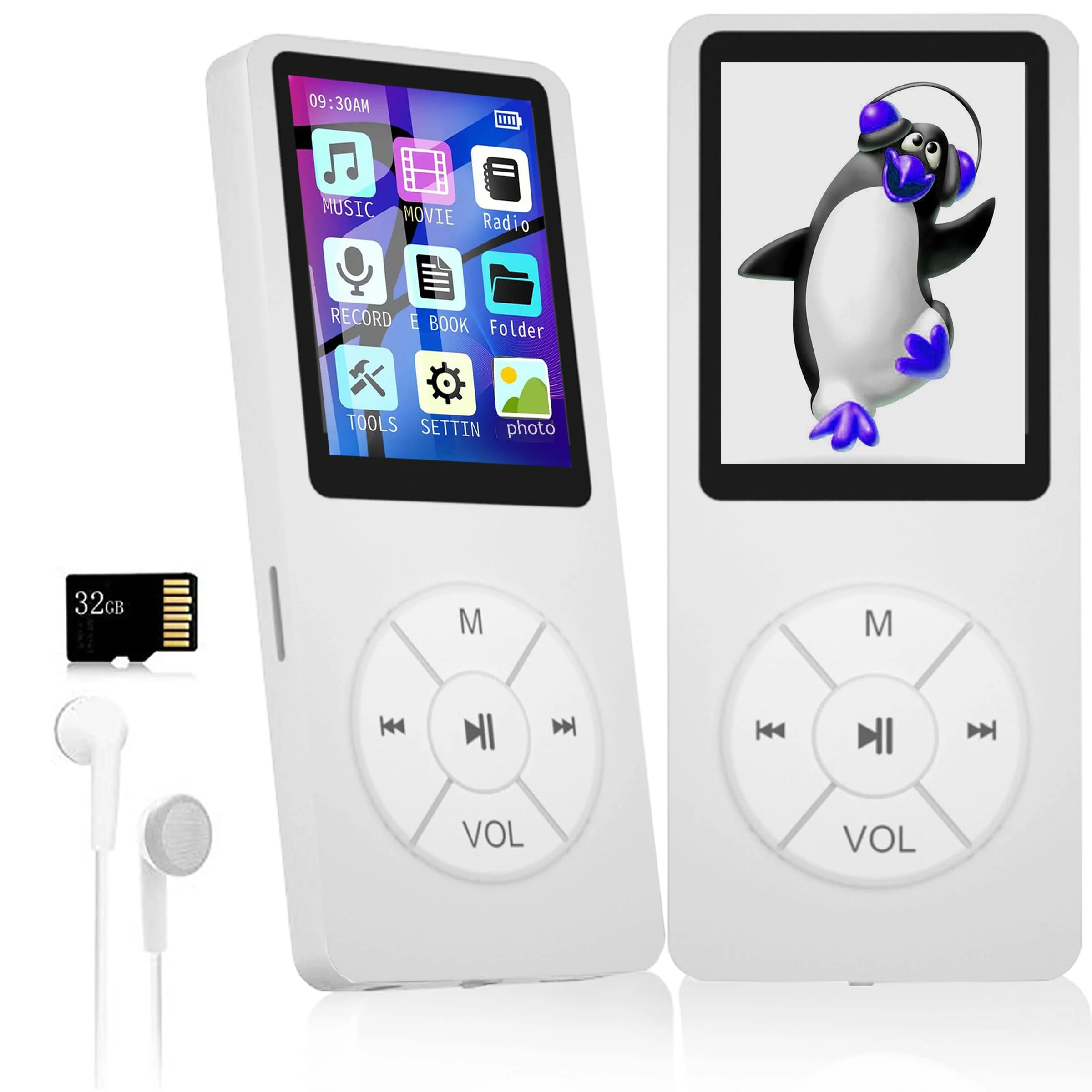 MP3 Player with 32GB TF Card,Built-in HD Speaker,Portable HiFi Music Player with Video/Voice Recorder/FM Radio/Photo Viewer/E-Book Player for Kids (White) White