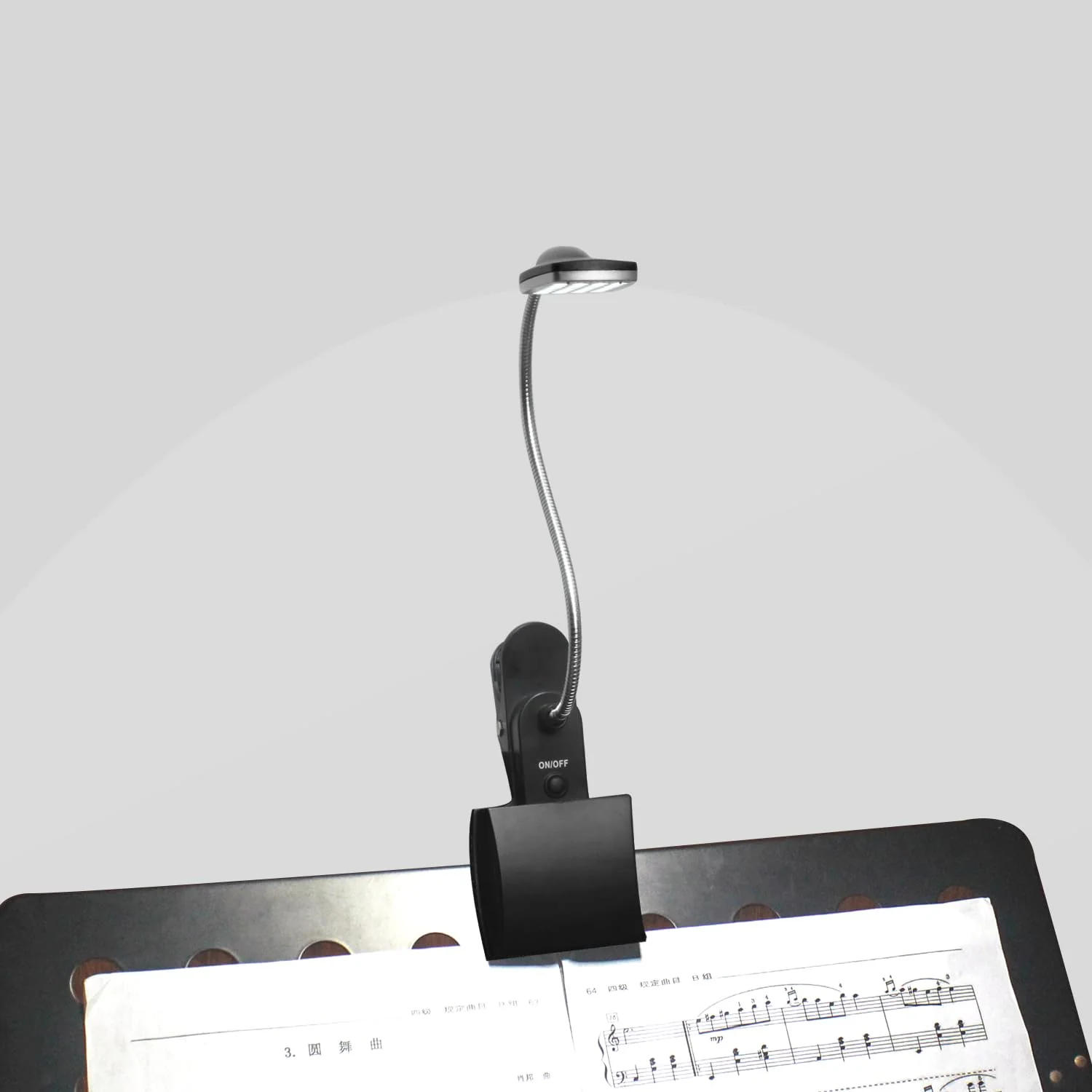 Music Stand Light, Clip on LED Book Lights, USB and AA Battery Operated, Reading Lamp in Bed, 3 Brightness Levels, Ideal for Musician, Piano Player, Kids, Travel, Black