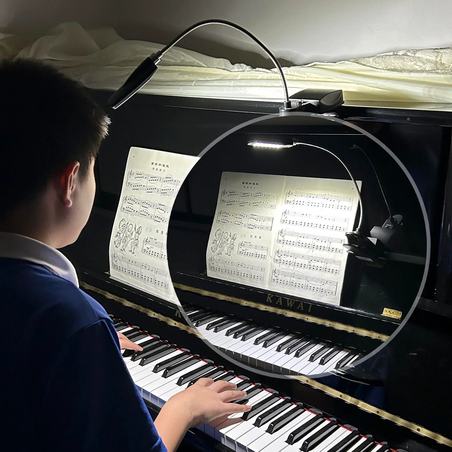 Music Stand Light, Clip on LED Book Lights, USB and AA Battery Operated, Reading Lamp in Bed, 3 Brightness Levels, Ideal for Musician, Piano Player, Kids, Travel, Black - Image 7