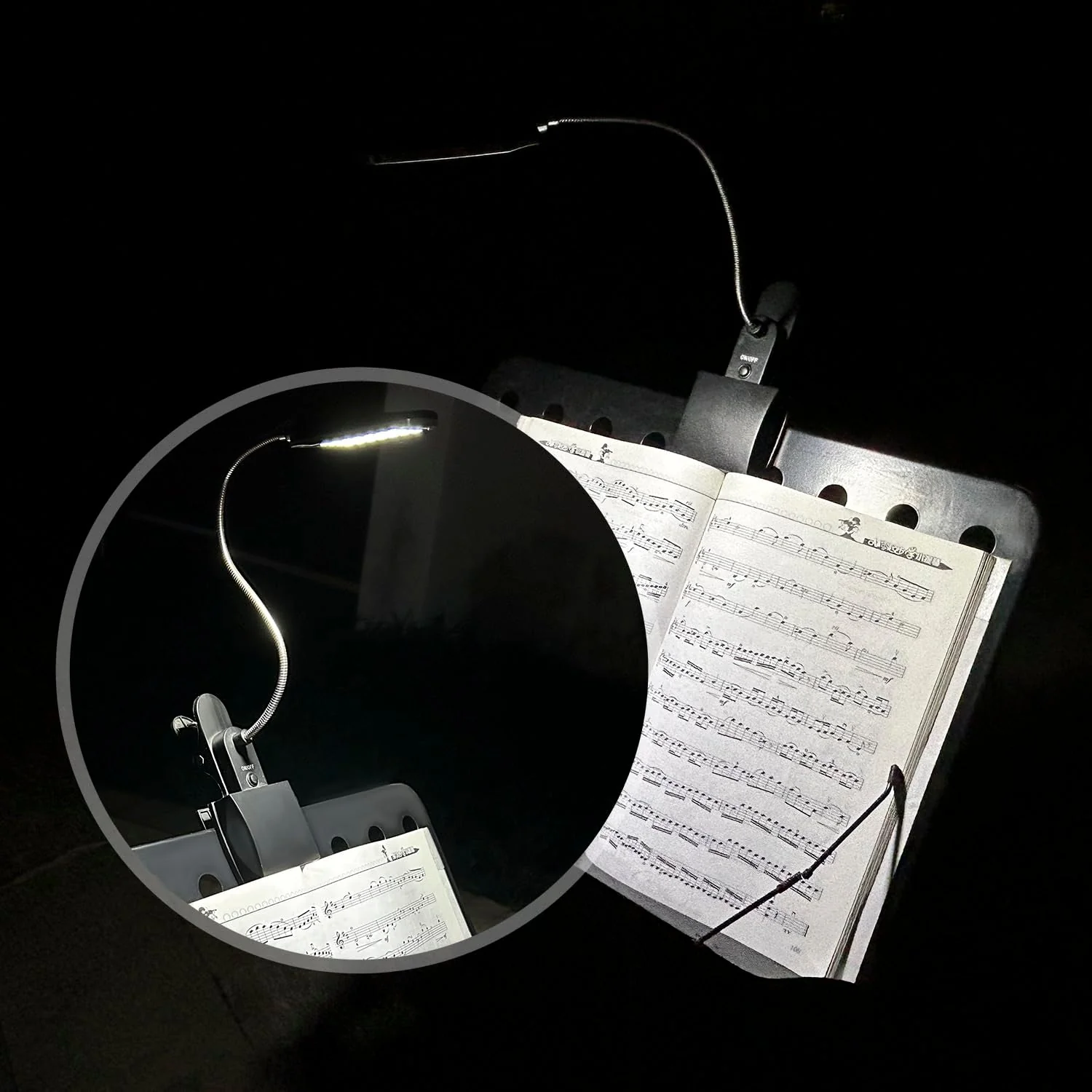 Music Stand Light, Clip on LED Book Lights, USB and AA Battery Operated, Reading Lamp in Bed, 3 Brightness Levels, Ideal for Musician, Piano Player, Kids, Travel, Black - Image 8