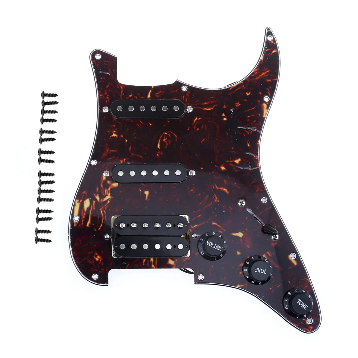 Musiclily 11-Hole HSS Prewired Strat Loaded Pickguard Scratch Plate with Single Coil Humbucker Pickups Set for Squier Strat Style Electric Guitar, 4Ply Tortoise Shell