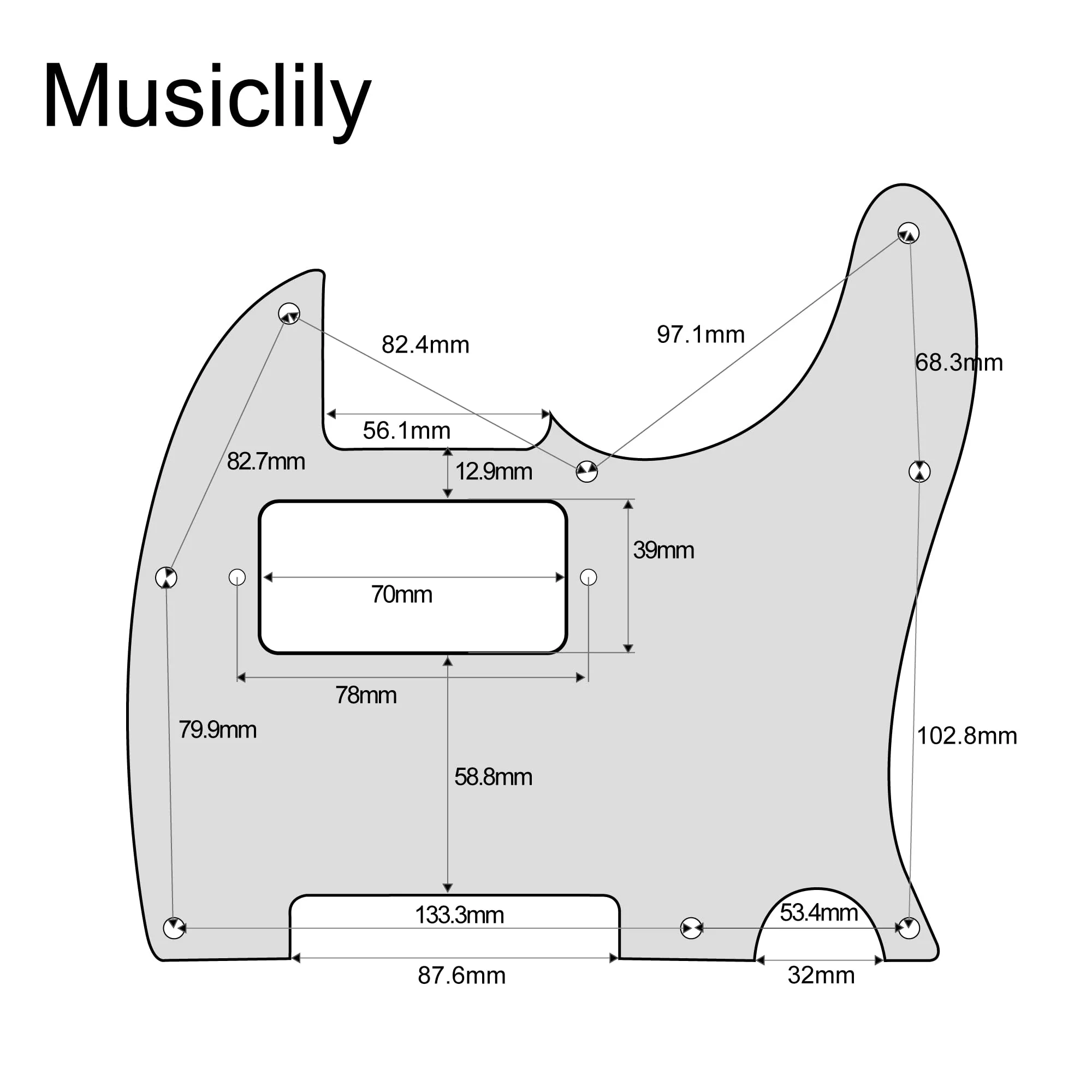 Musiclily 8 Hole Guitar Telecaster Pickguard Humbucker HH Scratch Plate for Fender USA/Mexican Standard Tele Parts, White 3Ply - Image 2