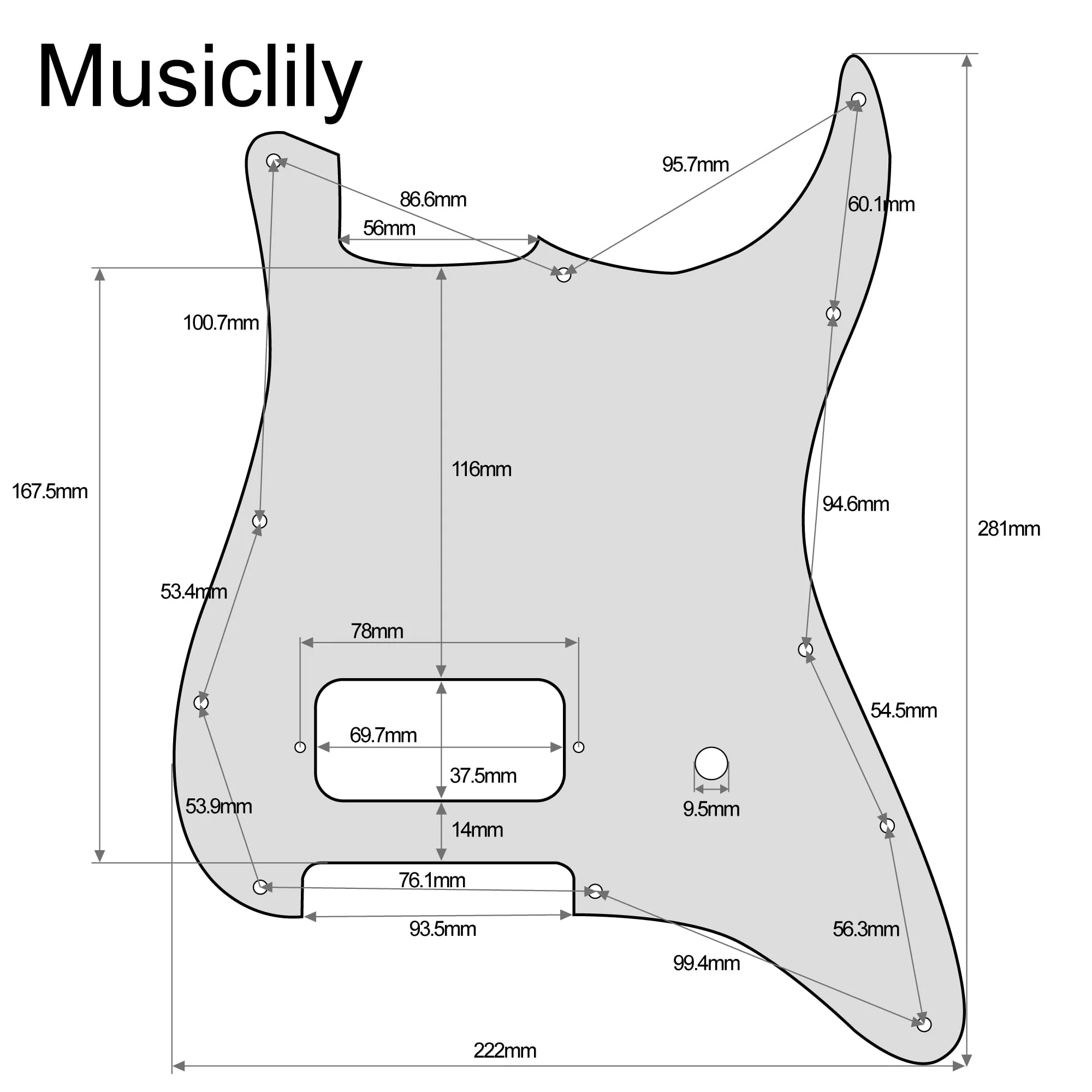 Musiclily Pro 11 Holes ST Strat One Humbucker Guitar Pickguard for American/Mexican Fender Tom Delonge Strat Style Electric Guitar, 3ply Black - Image 2
