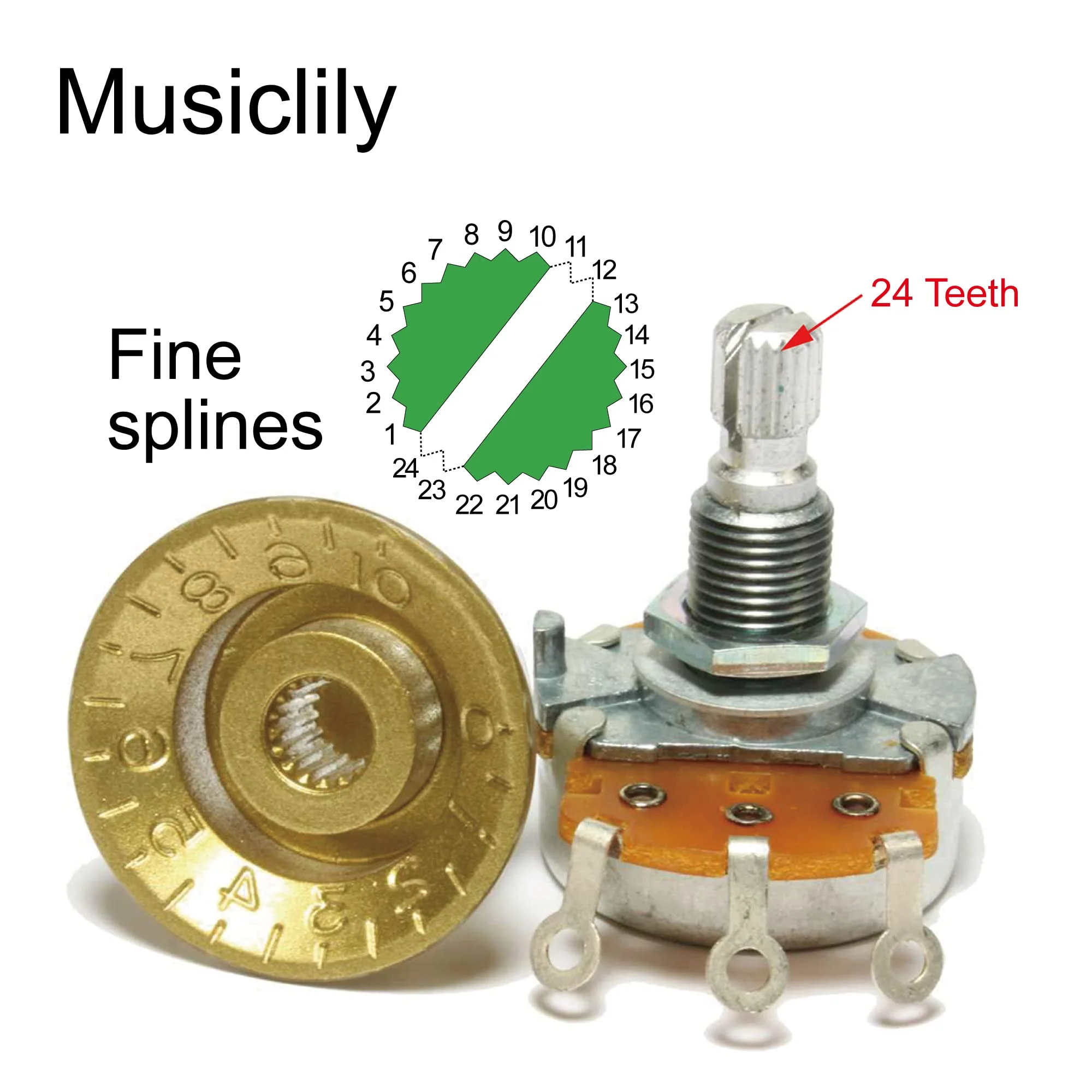Musiclily Pro Imperial Inch Size Top Hat Bell Reflector 2 Volume 2 Tone Knobs Set for USA Les Paul SG Electric Guitar Black w/Gold - Image 3