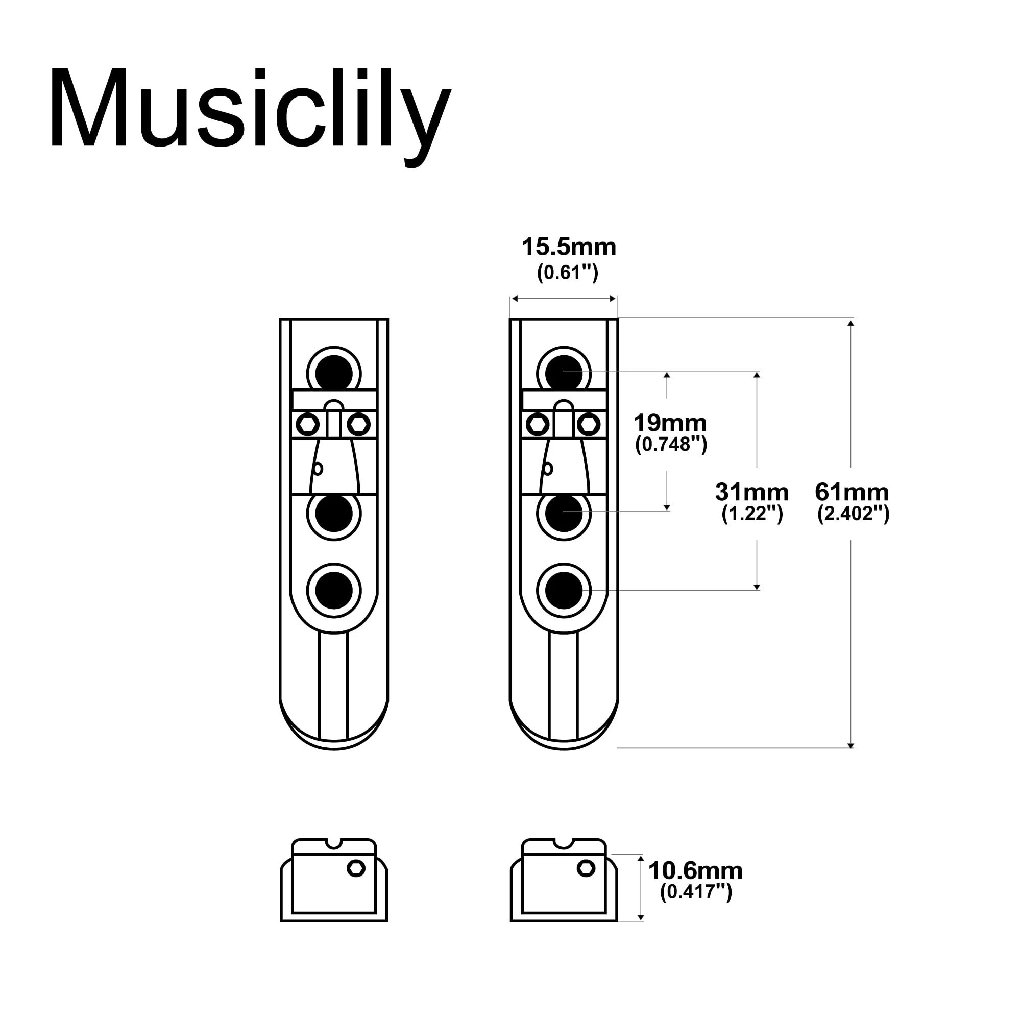 Musiclily Pro Individual Bass Bridge Single String Lock-Down Bass Bridge for 4-String Electric Bass, Black (Set of 4) - Image 2
