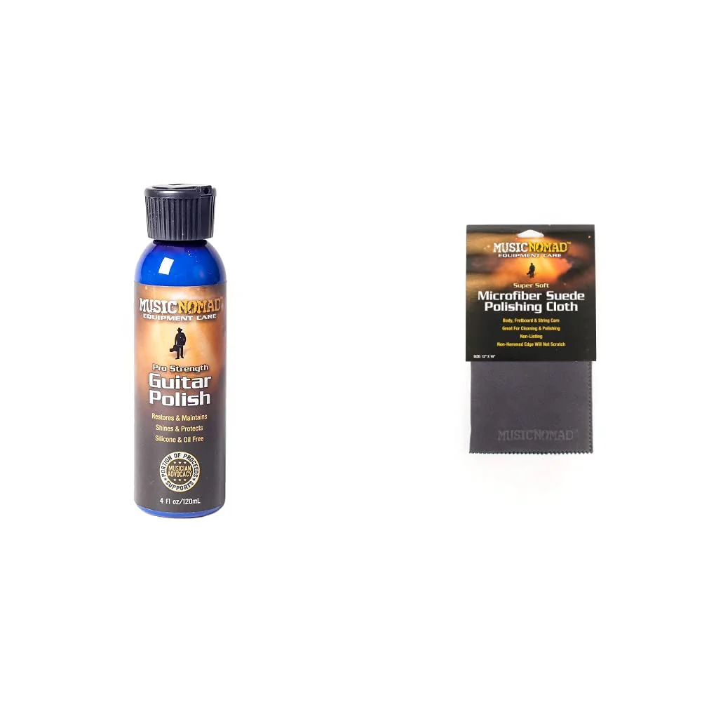 MusicNomad Premium Pro-Strength Guitar Polish & Microfiber Suede Polishing Cloth, 4 oz (MN101) Guitar Polish + Polishing Cloth
