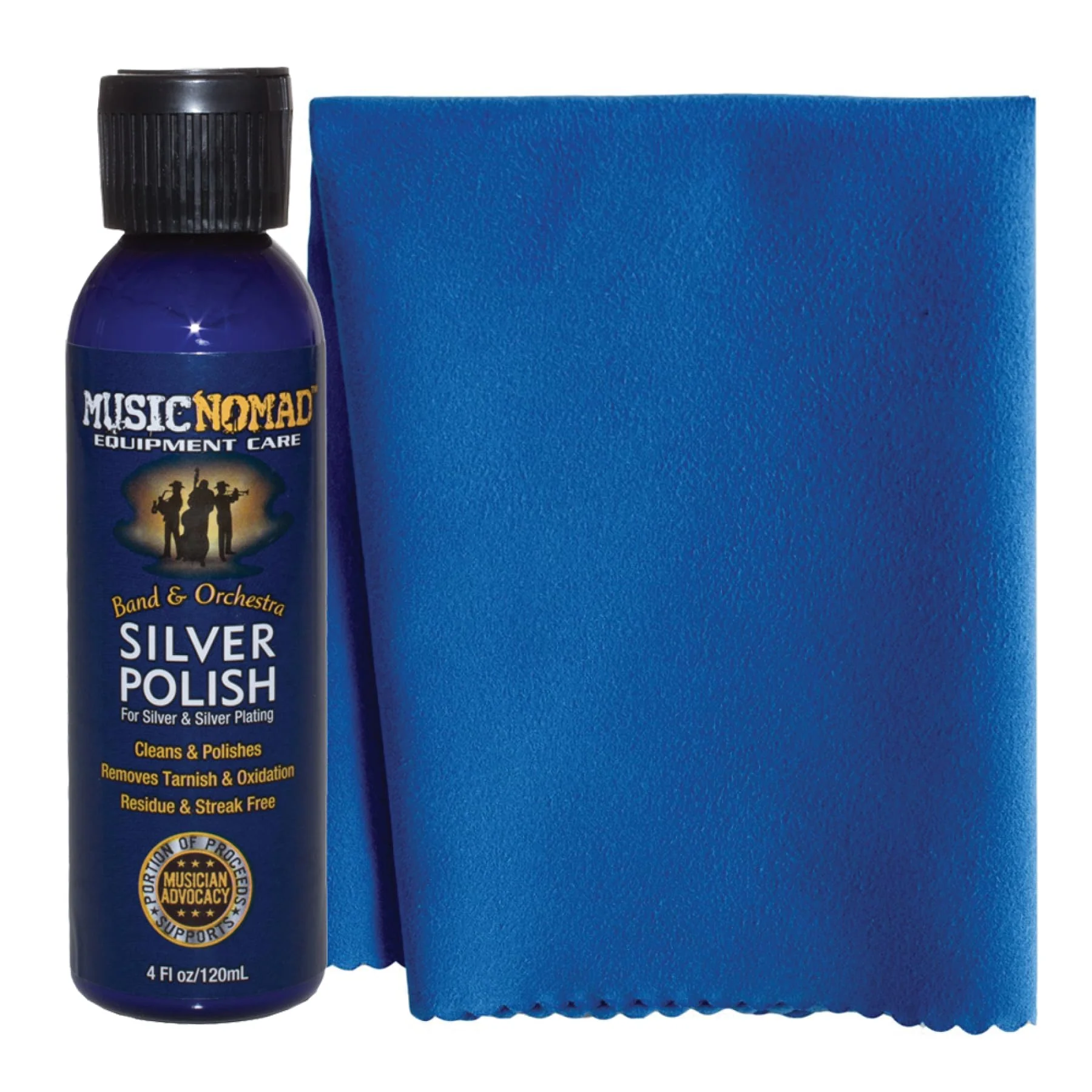 MusicNomad Silver Polish & Cloth Kit for Silver & Silver-Plated Instruments – Trumpet, Trombone, Flute (MN741)
