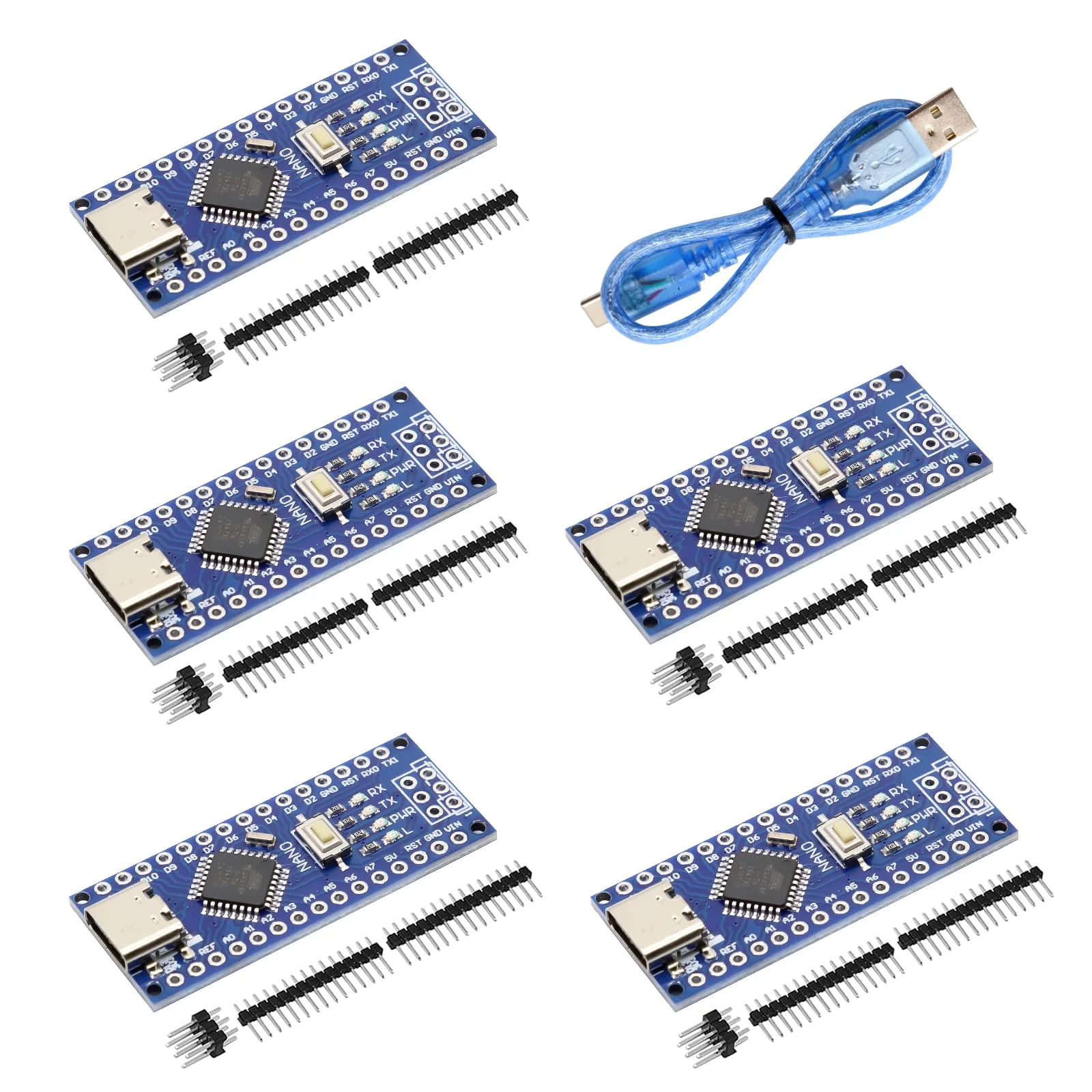 Nano V3.0 Board with Cable, AYWHP 5PCS Nano Board ATmega328P, CH340G Chip 5V 16M, Microcontroller Compatible with Arduino Nano (USB C Port) 5