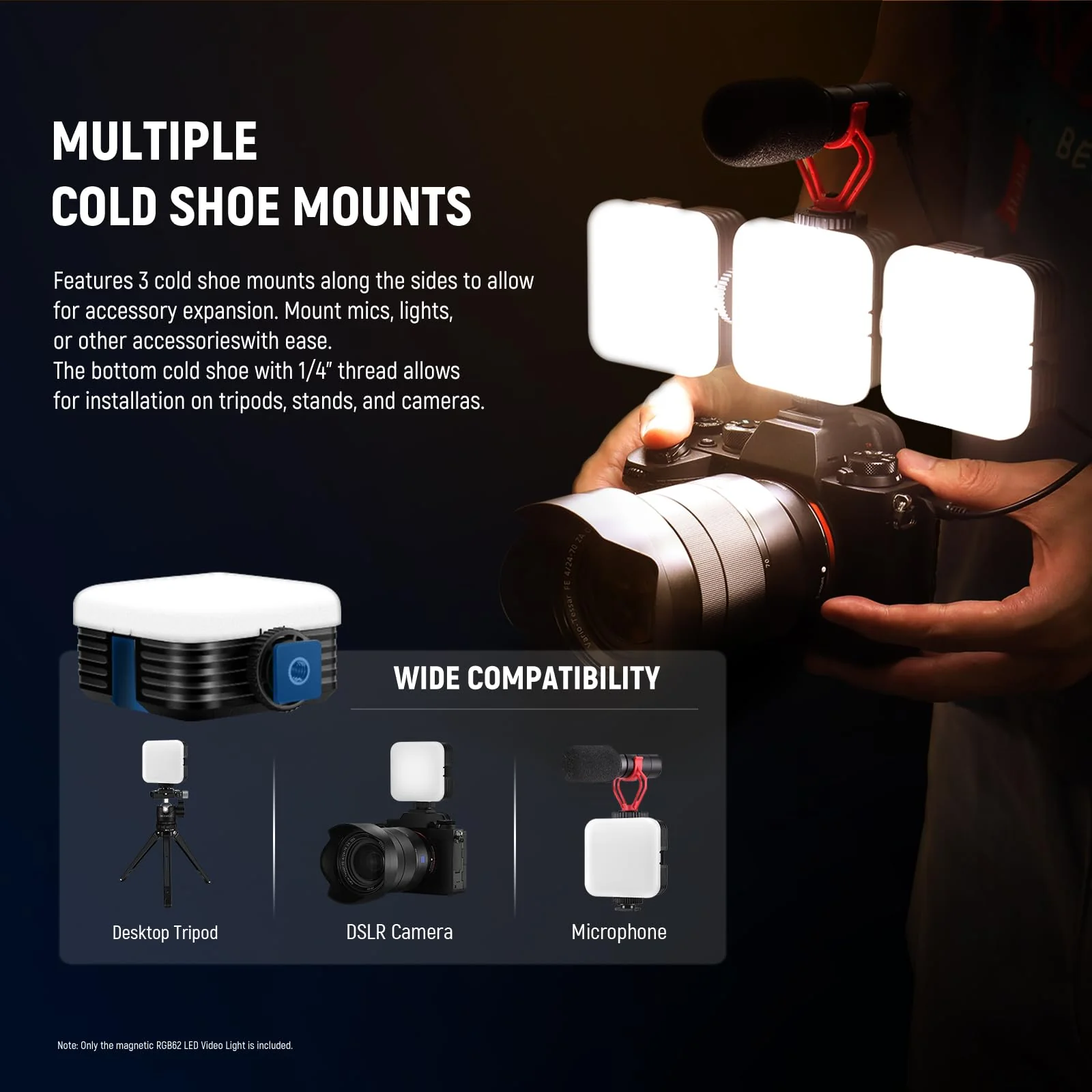 NEEWER RGB62 Magnetic RGB Video Light with Upgraded APP Control, 360° Full Color LED Camera Light with 3 Cold Shoes CRI97+ 2500K-8500K 17 Scenes 2000mAh Rechargeable Portable Photography Lighting camera light with app control - Image 8