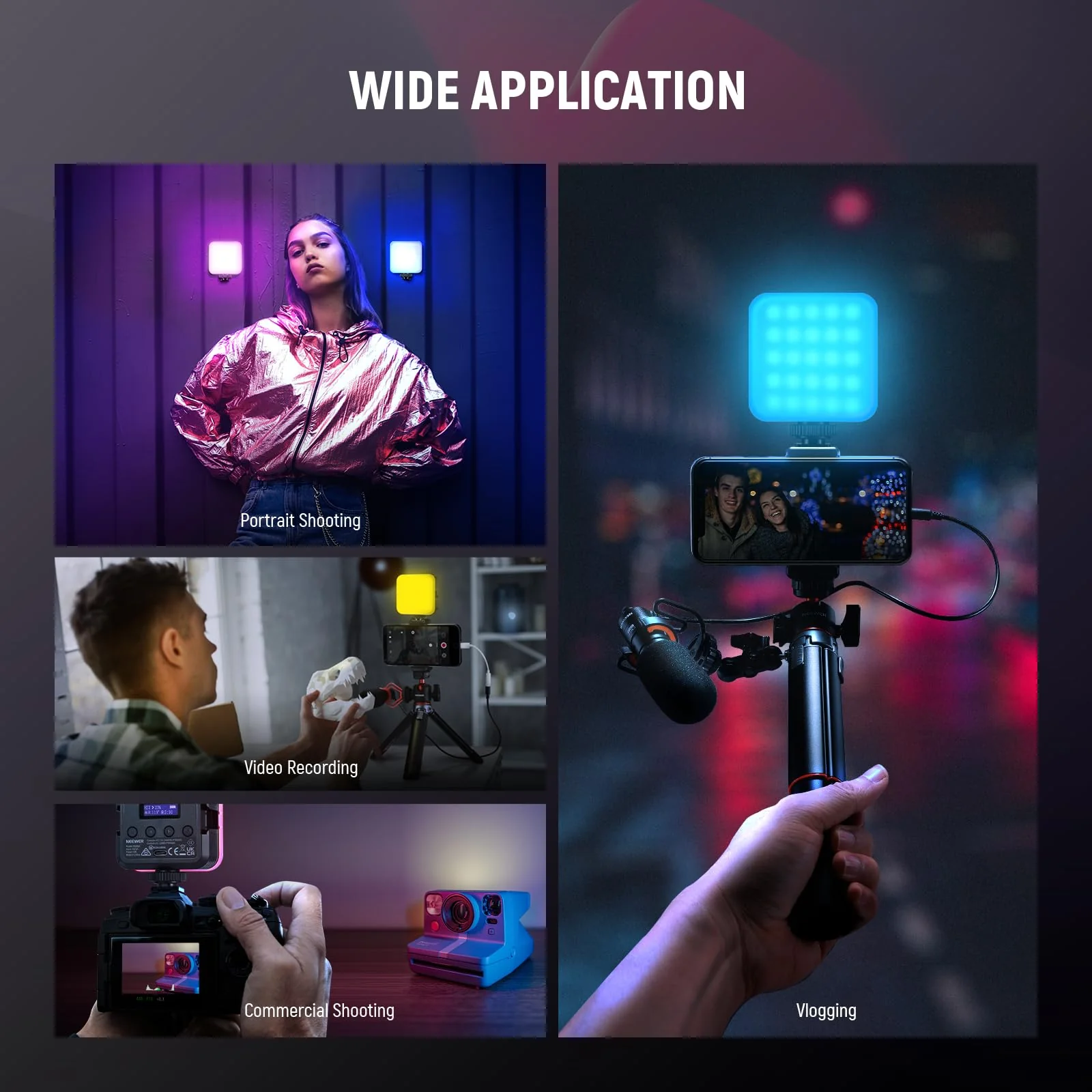 NEEWER RGB62 Magnetic RGB Video Light with Upgraded APP Control, 360° Full Color LED Camera Light with 3 Cold Shoes CRI97+ 2500K-8500K 17 Scenes 2000mAh Rechargeable Portable Photography Lighting camera light with app control - Image 9