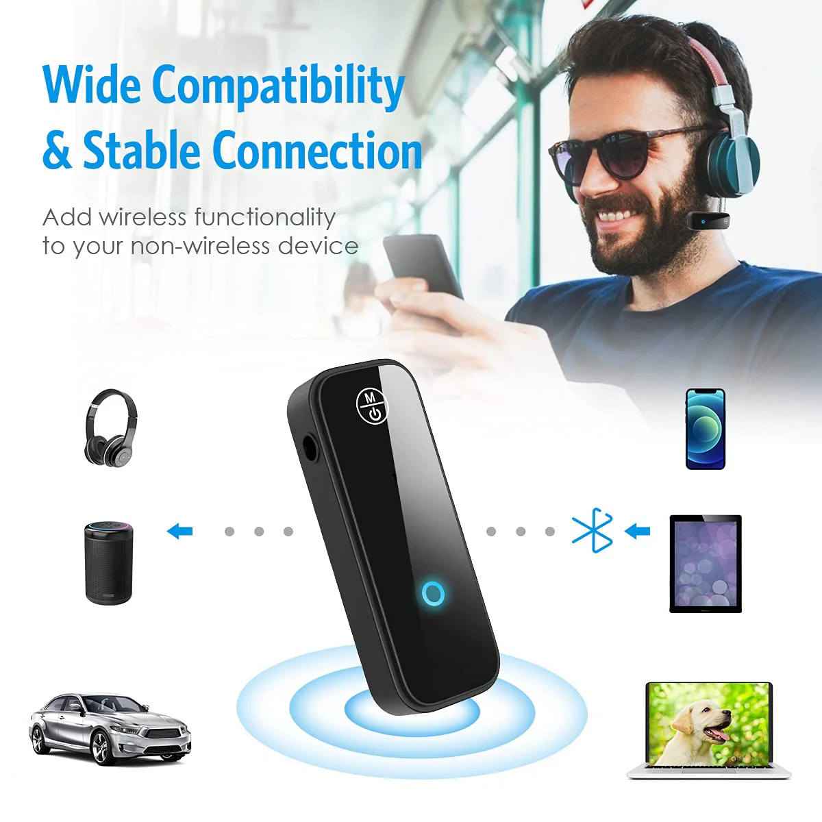 (Newest) Aux Bluetooth 5.0 Adapter for Car, Bluetooth Receiver for Car Home Stereo System and Headphones, Bluetooth Aux Adapter, 2 in 1 Wireless Bluetooth Transmitter and Receiver for Hands-Free Call Black - Image 2