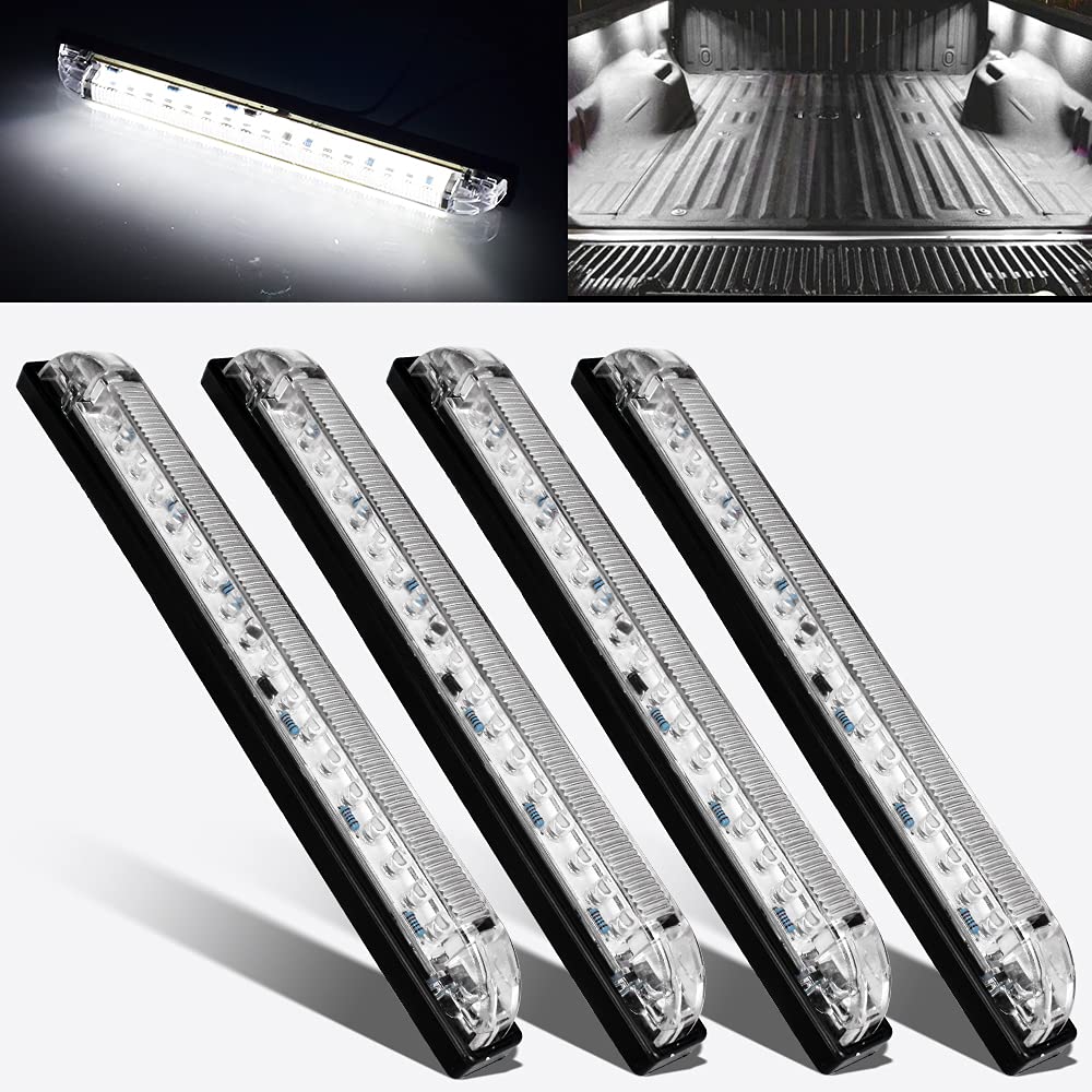 nifeida 8" Clear Lens 18LED Waterproof Utility Strip Light Bar Surface Mount for 12V Marine Boat RV Interior Light Slim Line Pickup Truck Trailer Under Hood Lights Side Marker Lamp [Pack of 4] White