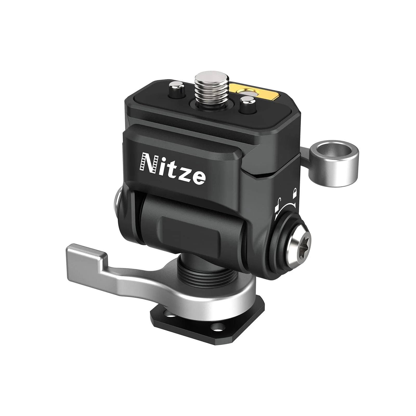 Nitze Quick Release Camera Monitor Mount (NATO Rail with 1/4” Screw and Retractable Pins to Cold Shoe), Field Monitor Mount with Adjustable NATO Clamp, 170° Tilt and 360° Pan - N54-S1