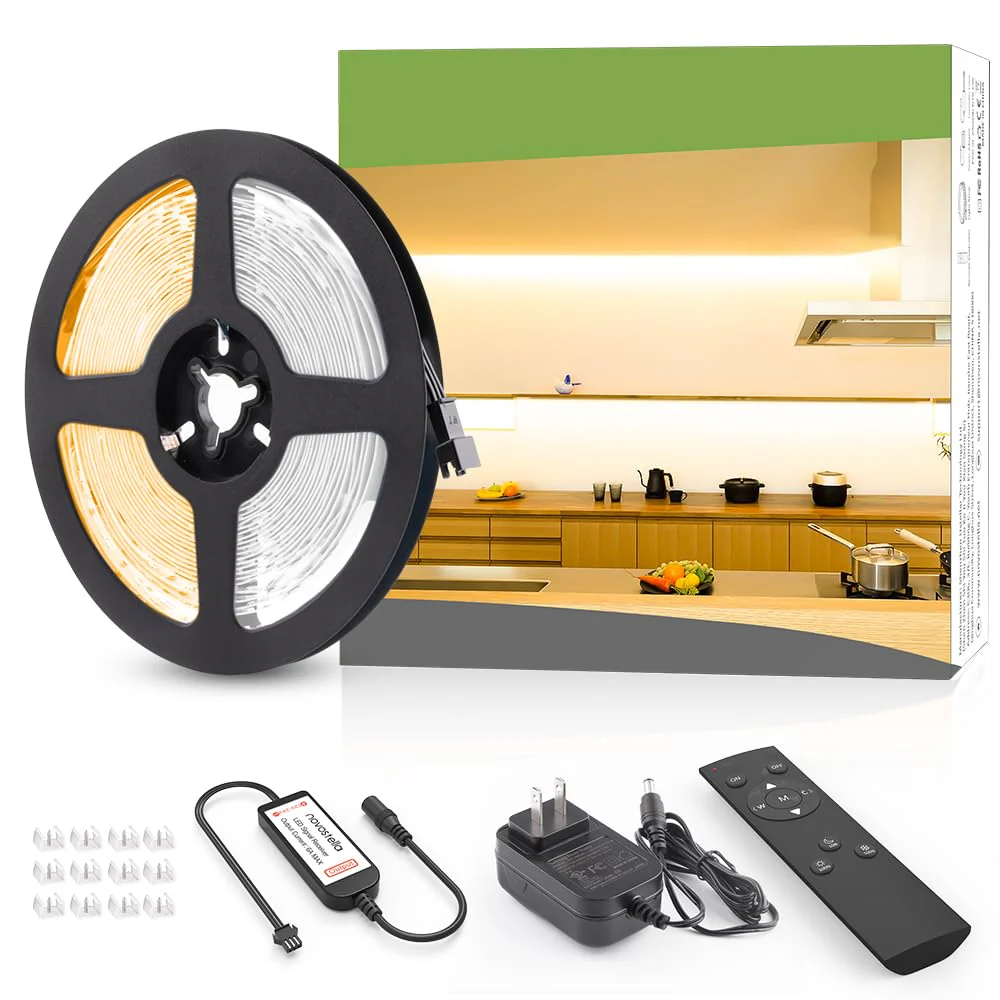 NOVOSTELLA 20ft Waterproof Tunable White LED Strip Lights, Dimmable Flexible Rope Light 3000K-6500K 12V Tape Light with Remote, Ribbon for Outdoor and Indoor Bedroom Home Mirror Kitchen Bar Cabinet 20ft (Waterproof)