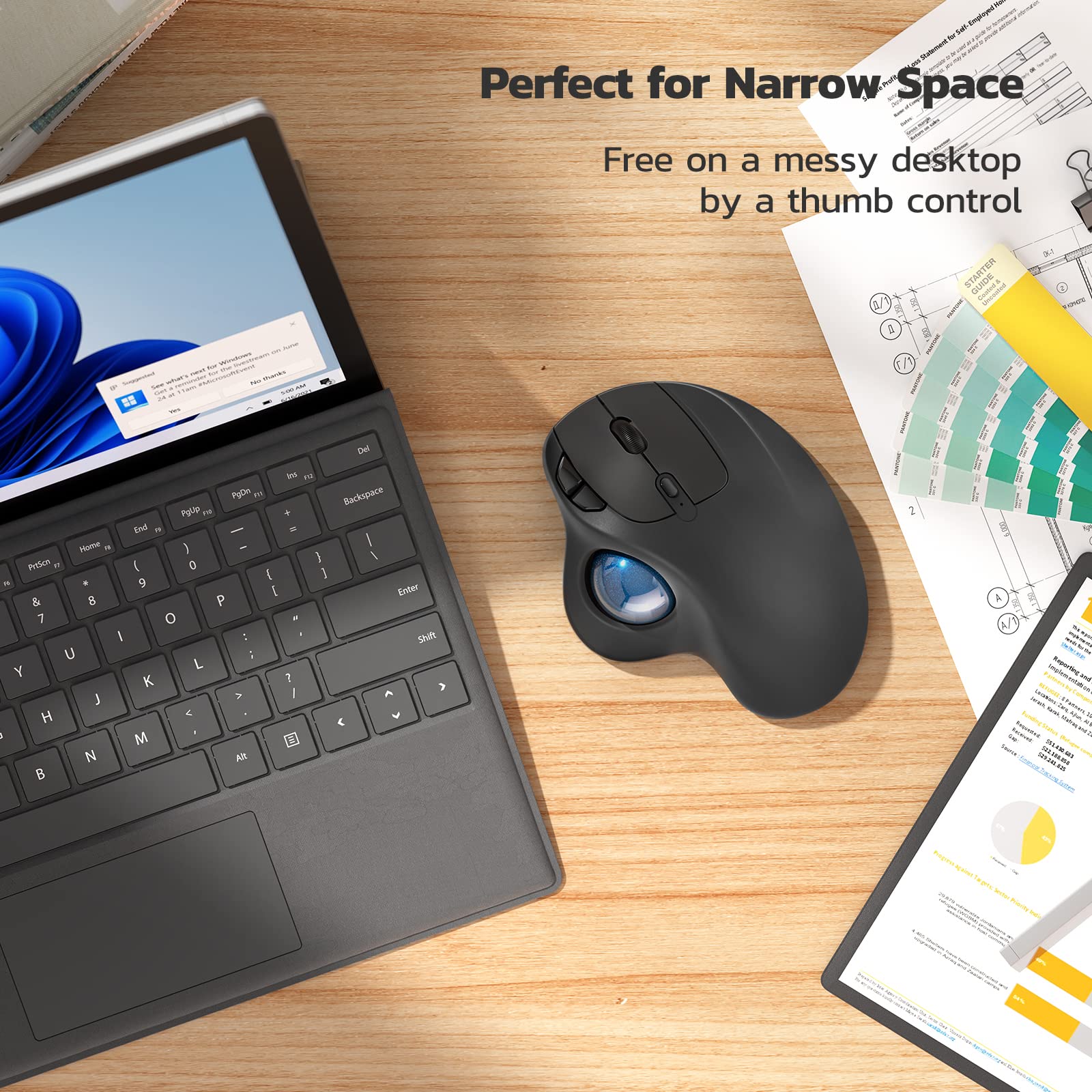 Nulea M501 Wireless Trackball Mouse, Rechargeable Ergonomic, Easy Thumb Control, Precise & Smooth Tracking, 3 Device Connection (Bluetooth or USB Receiver), Compatible for PC, Laptop, Mac, Windows. B-Blue - Image 7