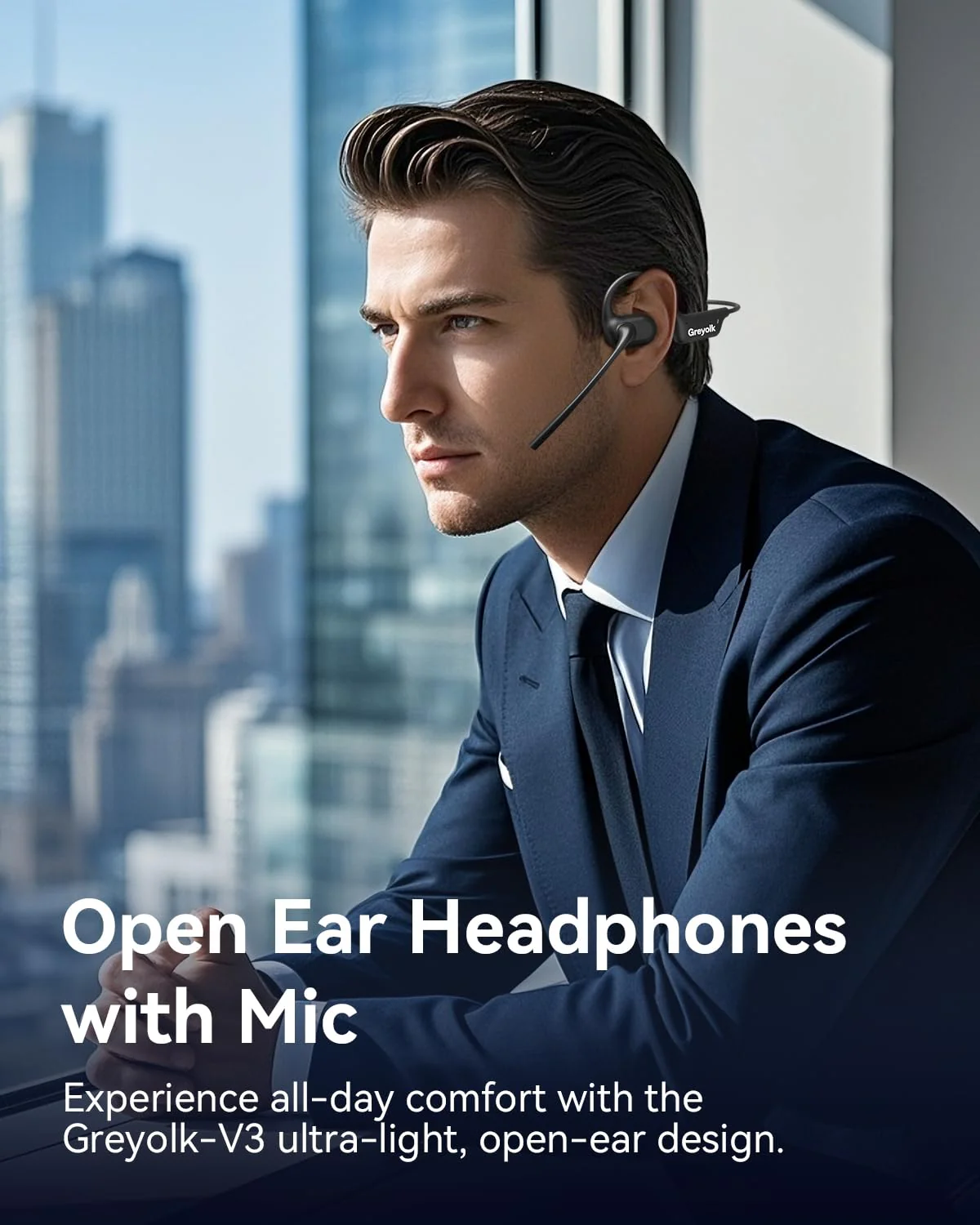 Open Ear Headphones with Mic, Bluetooth Headset with AI Noise Cancellation Microphone Air Conduction Headphones Bluetooth 5.4 Wireless Headset with Mic for Work Call Meeting Driving Sports(Black) - Image 2