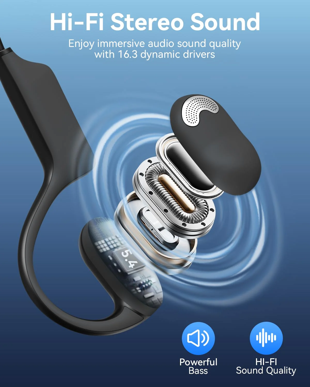 Open Ear Headphones with Mic, Bluetooth Headset with AI Noise Cancellation Microphone Air Conduction Headphones Bluetooth 5.4 Wireless Headset with Mic for Work Call Meeting Driving Sports(Black) - Image 5