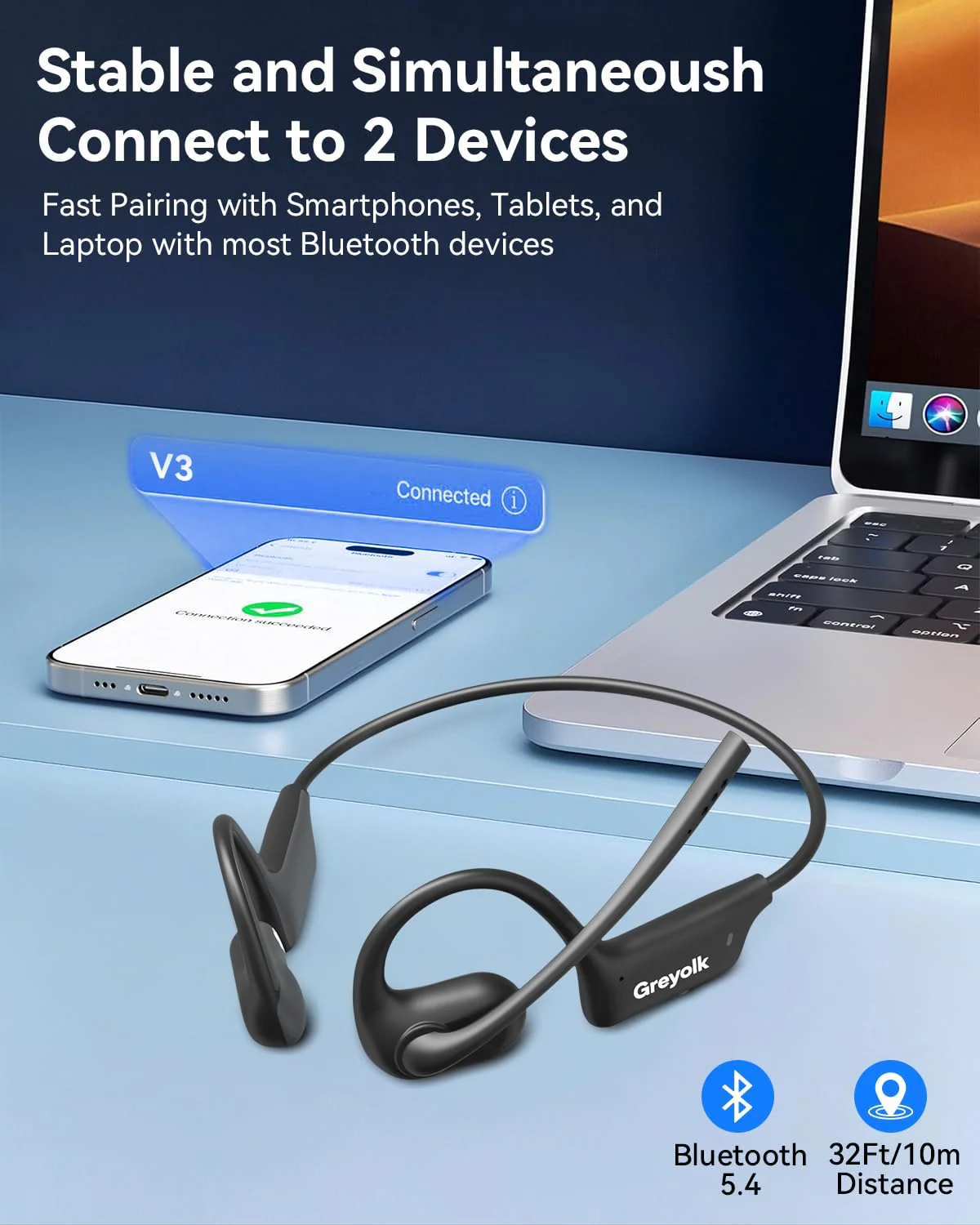 Open Ear Headphones with Mic, Bluetooth Headset with AI Noise Cancellation Microphone Air Conduction Headphones Bluetooth 5.4 Wireless Headset with Mic for Work Call Meeting Driving Sports(Black) - Image 7