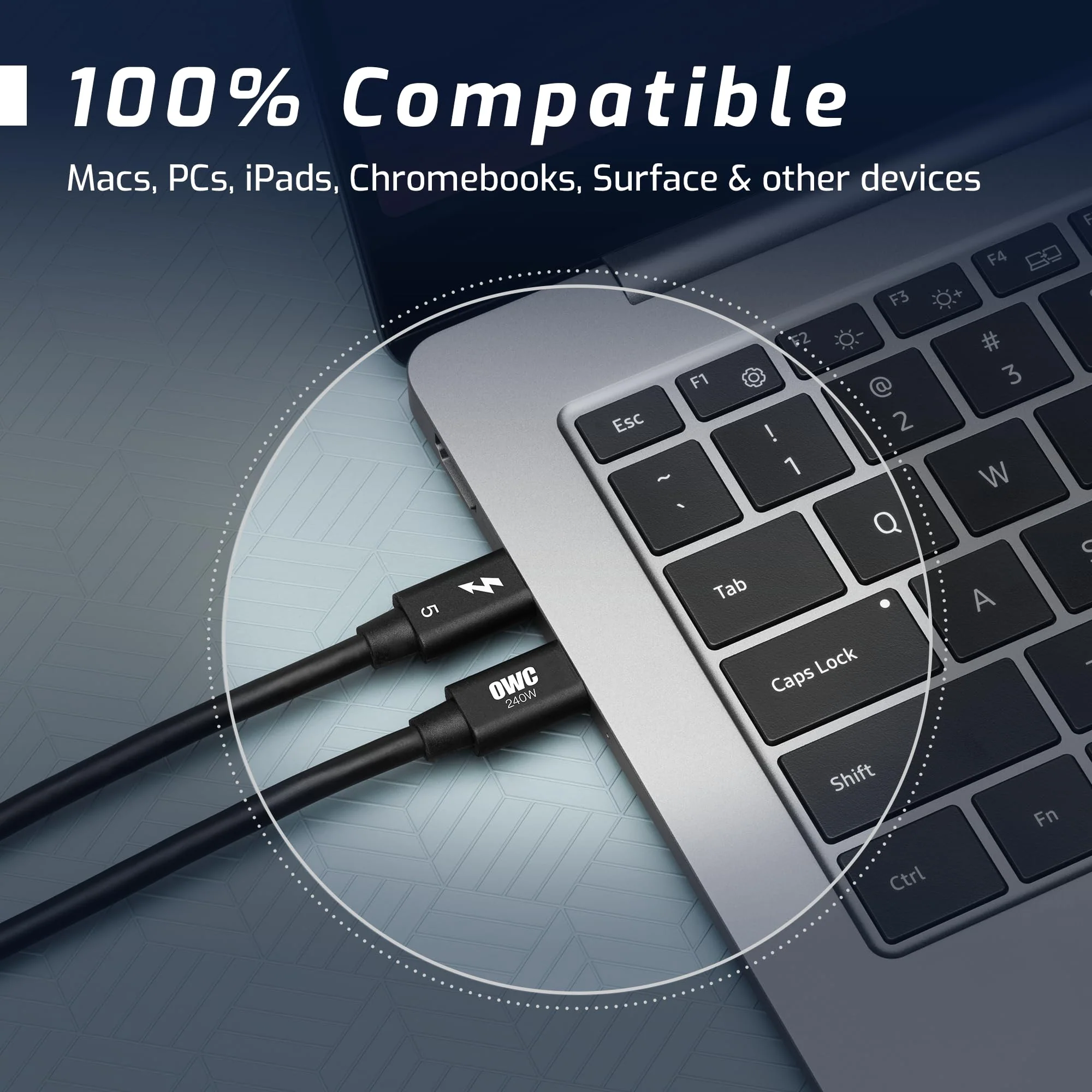 OWC 0.3M Thunderbolt 5 (USB-C) Cable, up to 80Gb/s of bi-Directional Data Speed, up to 120Gb/s for Higher Display Bandwidth, 240W - Image 3