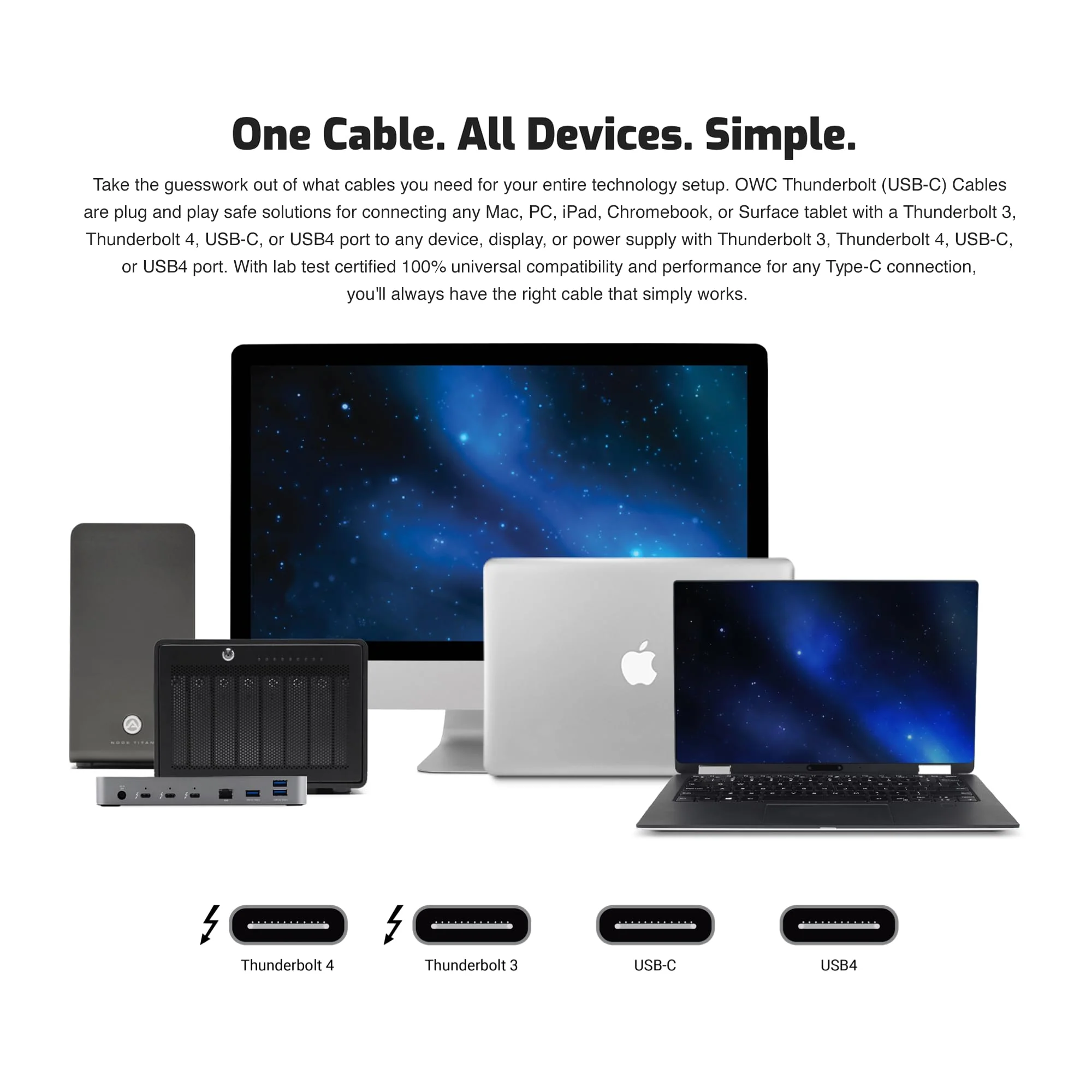 OWC Thunderbolt 4 Cable, Thunderbolt certified, 1.0 meter (3.28 ft.), 40 Gb/s data transfer, 240W power charging, Compatible with Thunderbolt 4, Thunderbolt 3, USB-C, and USB4 devices, black 1.0M - Image 4