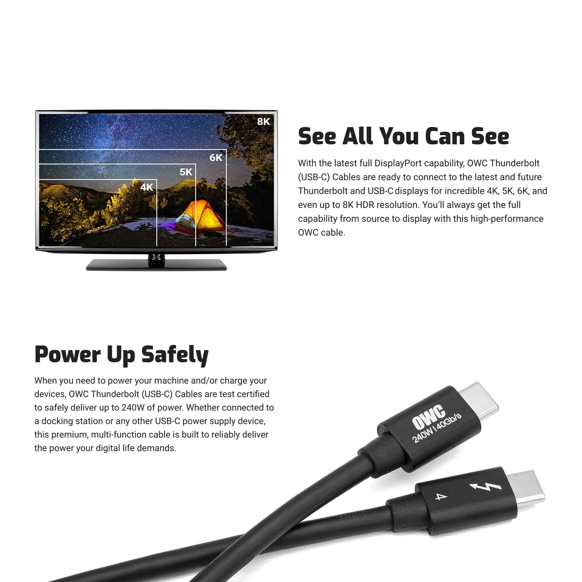 OWC Thunderbolt 4 Cable, Thunderbolt certified, 1.0 meter (3.28 ft.), 40 Gb/s data transfer, 240W power charging, Compatible with Thunderbolt 4, Thunderbolt 3, USB-C, and USB4 devices, black 1.0M - Image 7