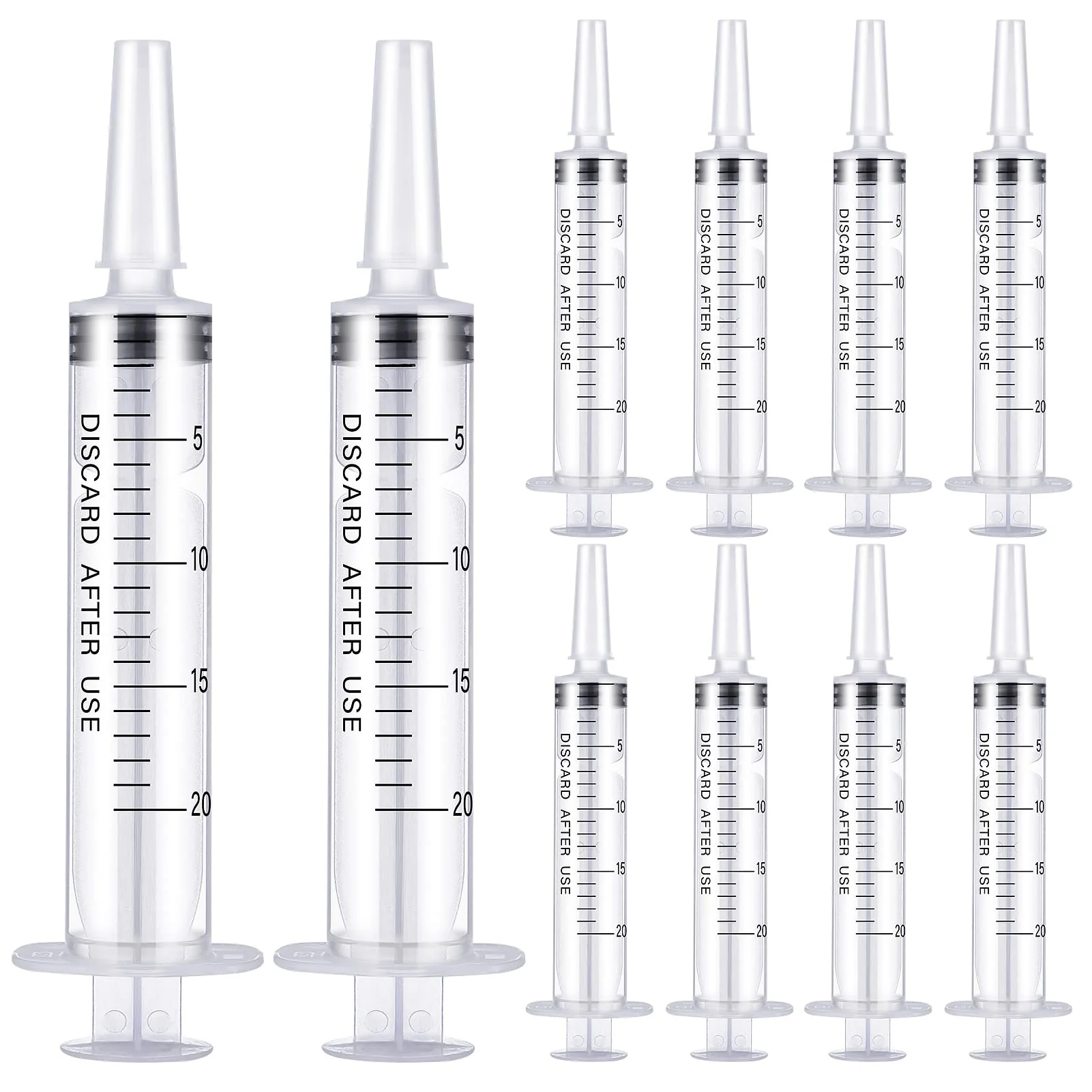 Pack of 10 Syringes with Lid, 20 ml Sterile Plastic Syringes without Needle, Syringes for Feeding, Reusable Individually Packed Liquid Syringe for Animal Feeding, Dispensing, Laboratory 20ml