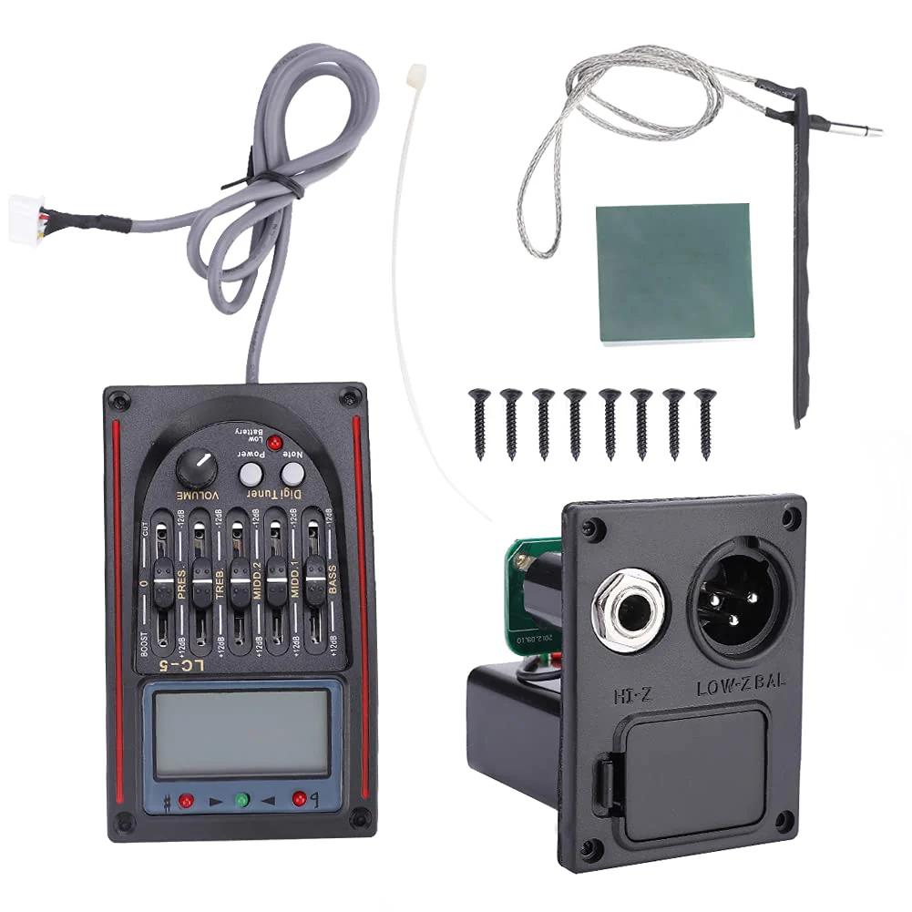 Pasamer Pickup Tuner,Pickup Lcd 5-Band Acoustic Guitar Preamp Eq Lc-5 Equalizer Tuner Piezo Pickup Easy to Read Use